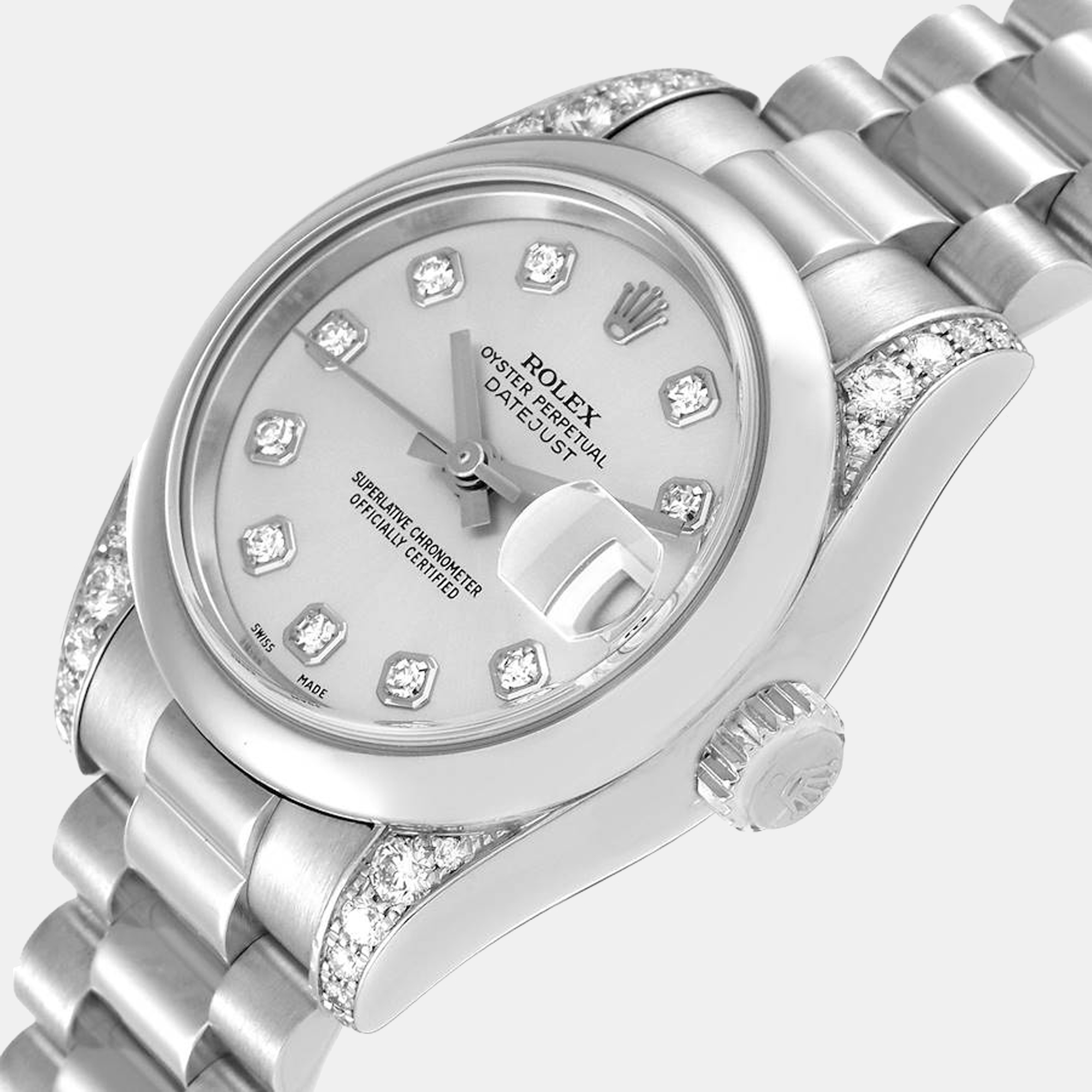 

Rolex Silver Diamonds Platinum President Datejust 179296 Women's Wristwatch 26 mm