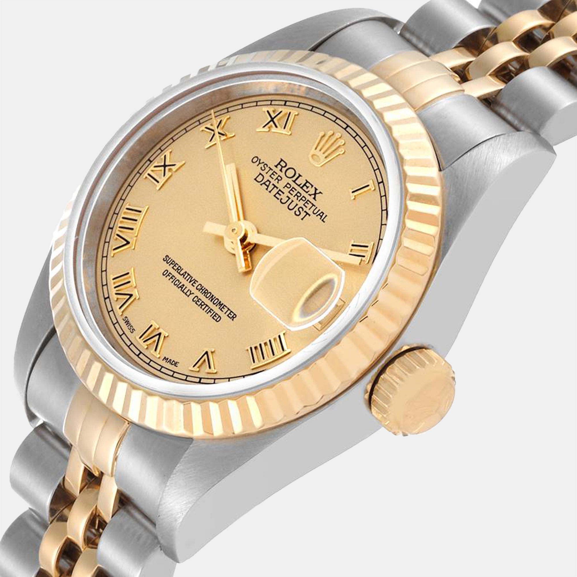 

Rolex Champagne 18K Yellow Gold And Stainless Steel Datejust 79173 Women's Wristwatch 26 mm