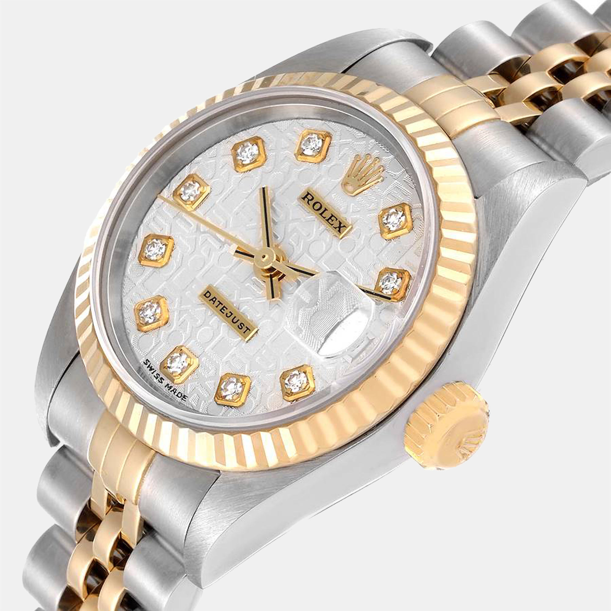 

Rolex Silver Diamonds 18K Yellow Gold And Stainless Steel Datejust 79173 Women's Wristwatch 26 mm