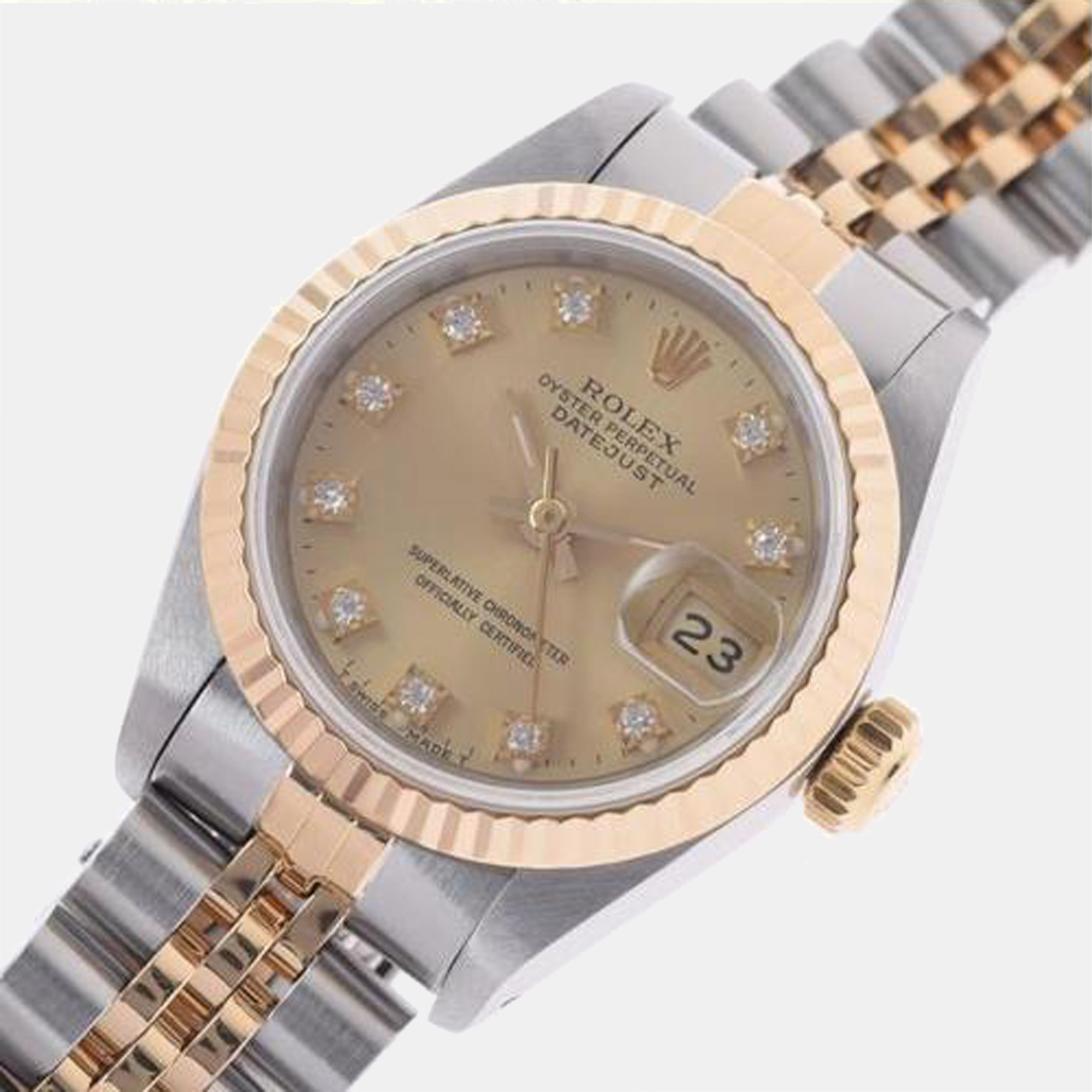 

Rolex Champagne Diamonds 18K Yellow Gold And Stainless Steel Datejust 69173 Women's Wristwatch 26 mm