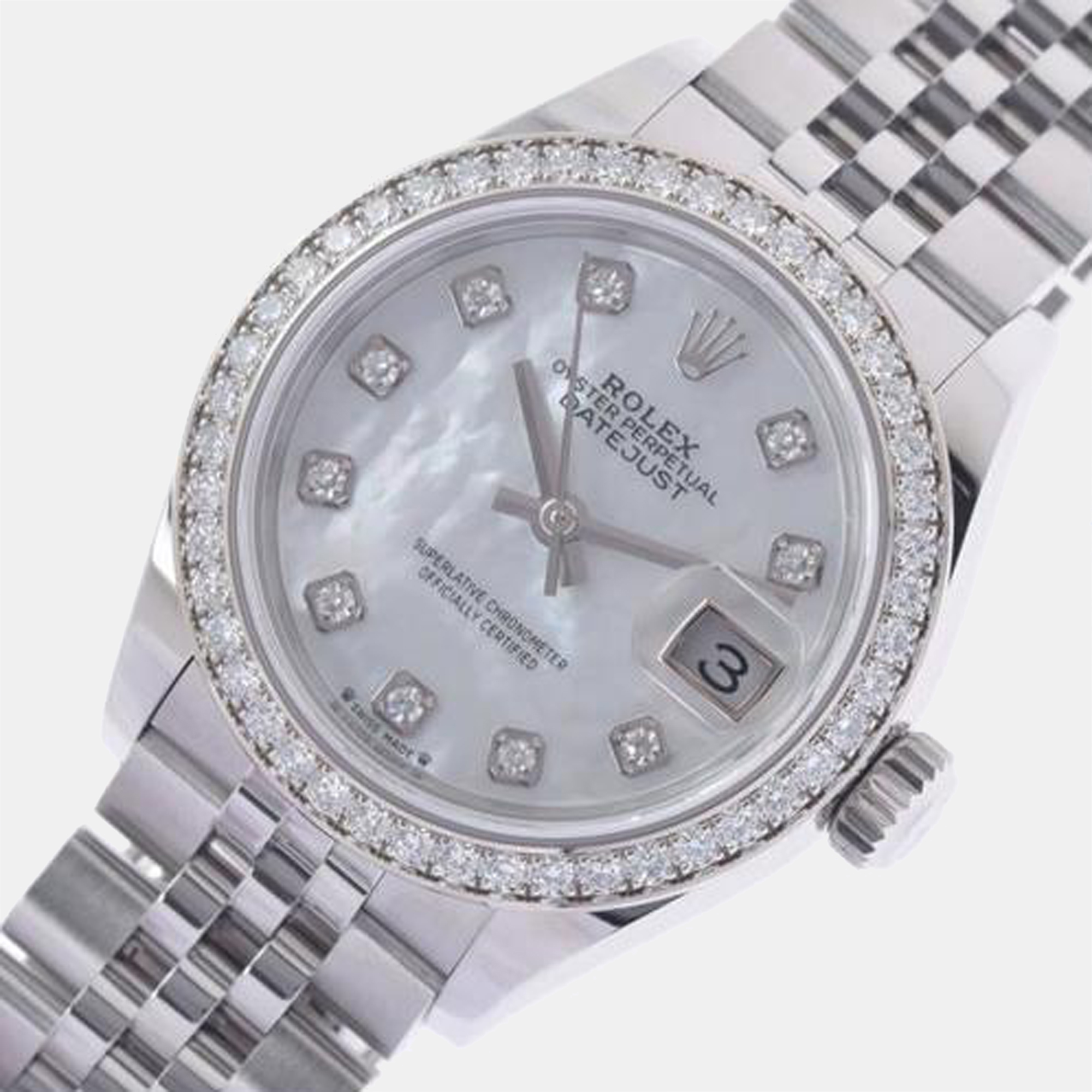 

Rolex MOP Diamonds 18K White Gold And Stainless Steel Datejust 279384RBR Automatic Women's Wristwatch 28 mm