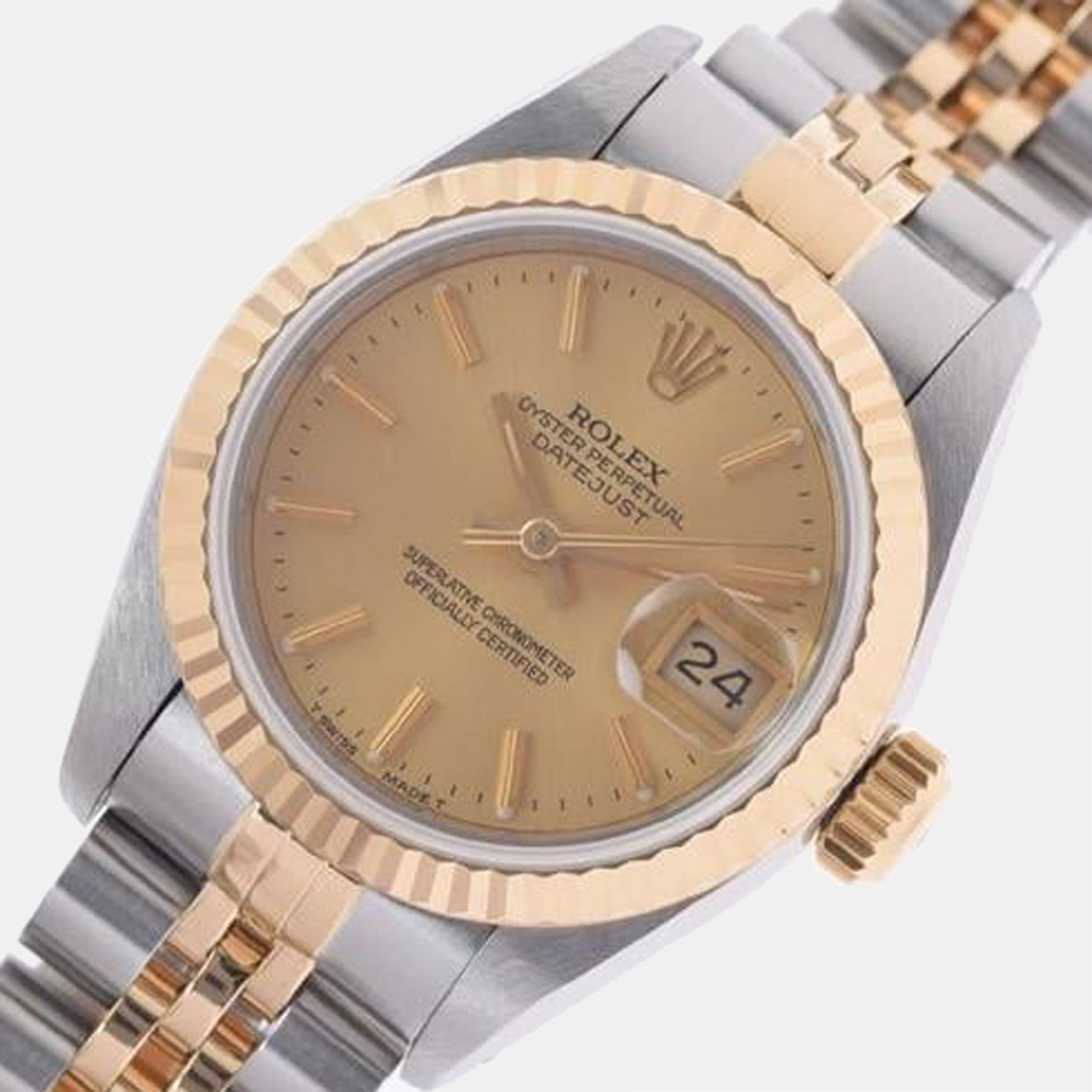 

Rolex Champagne 18K Yellow Gold And Stainless Steel Datejust 69173 Women's Wristwatch 26 mm