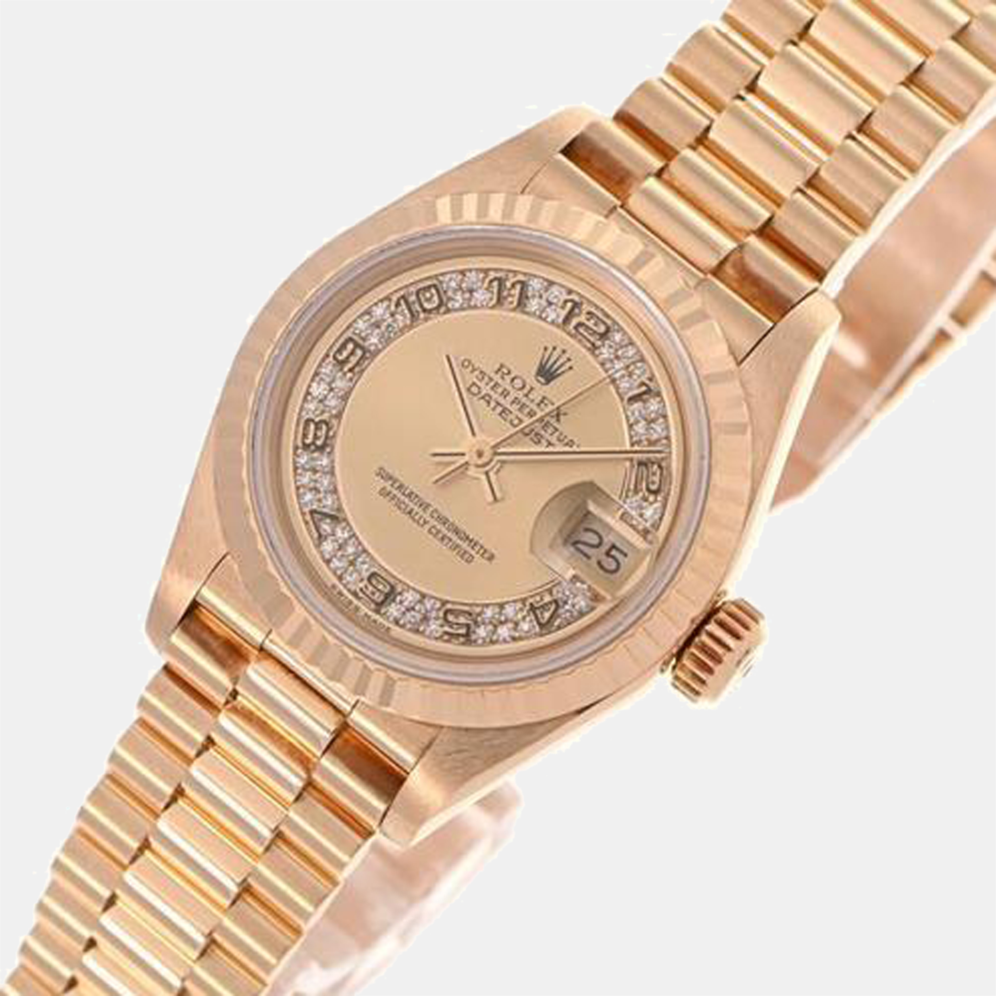 

Rolex Champagne Diamonds 18K Yellow Gold Datejust 69178 Automatic Women's Wristwatch 26 mm