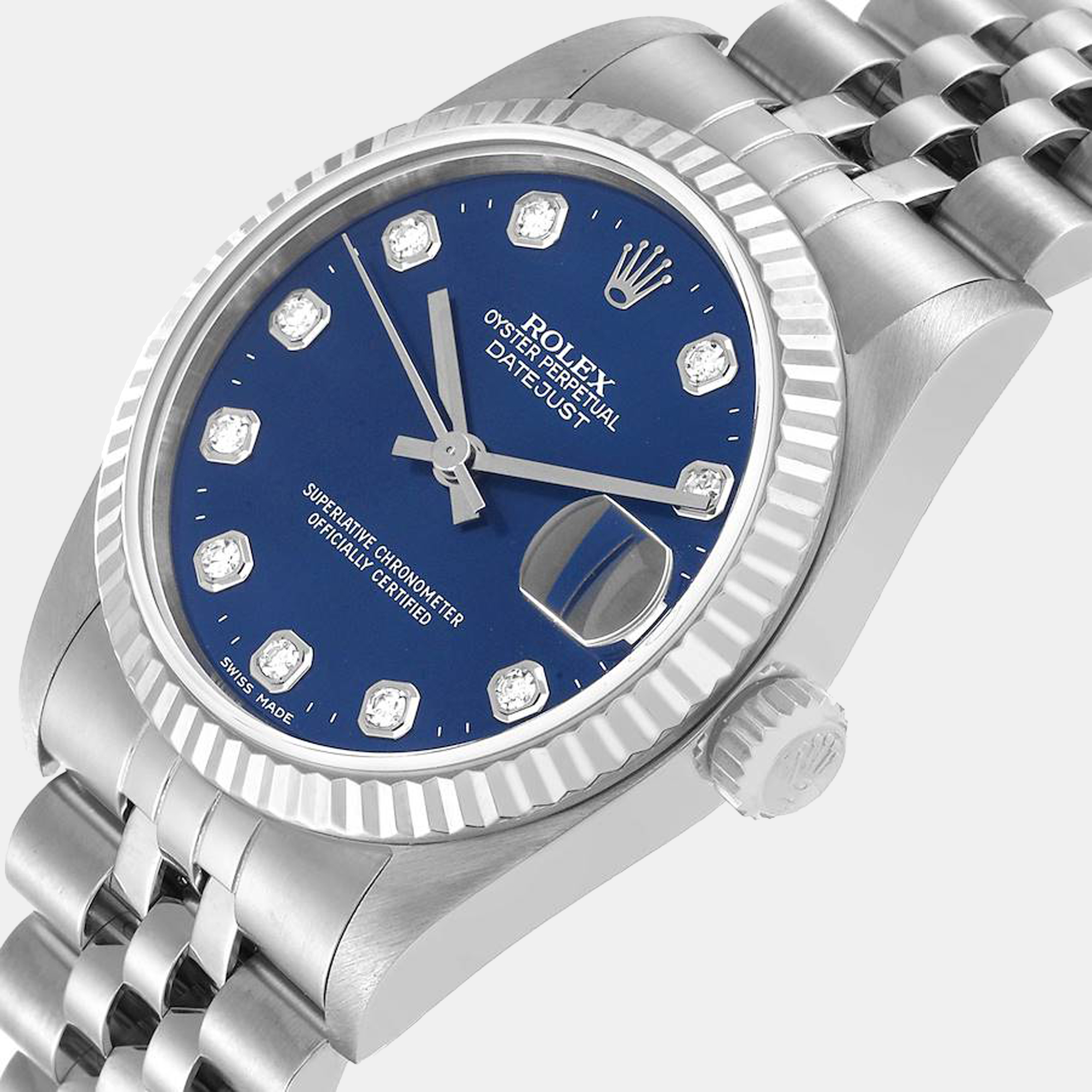 

Rolex Blue Diamonds 18K White Gold And Stainless Steel Datejust 68274 Automatic Women's Wristwatch 31 mm