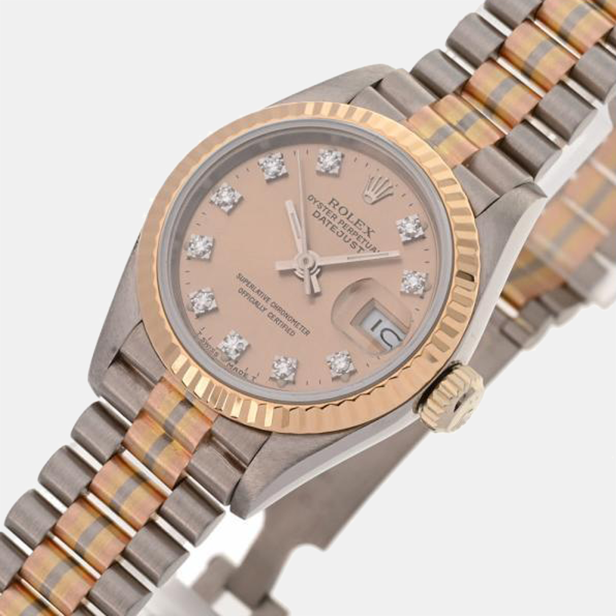 

Rolex Diamonds 18K Yellow Rose White Gold And Stainless Steel Datejust Tridor Automatic Women's Wristwatch 26 mm