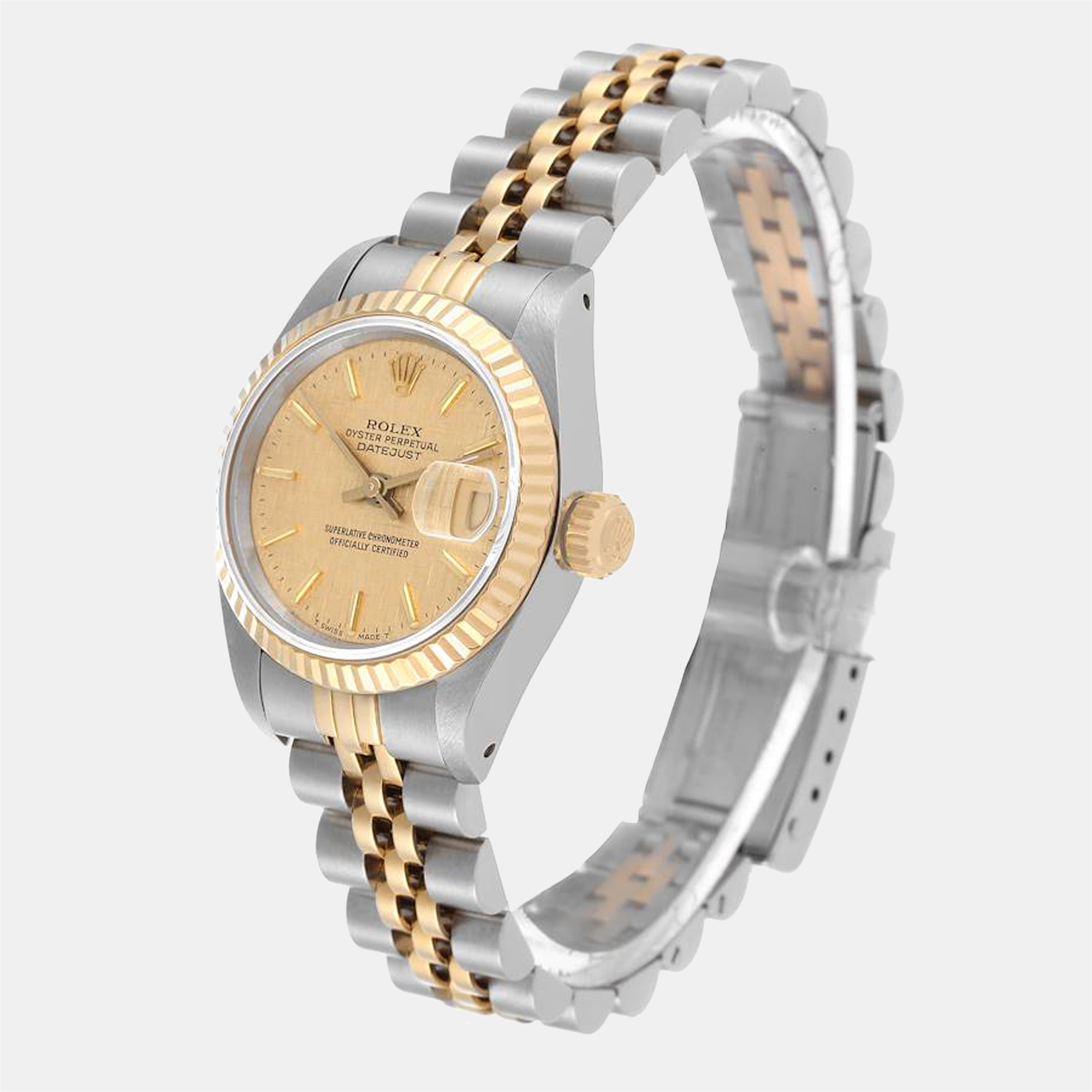 

Rolex Champagne 18K Yellow Gold And Stainless Steel Datejust 69173 Women's Wristwatch 26 mm