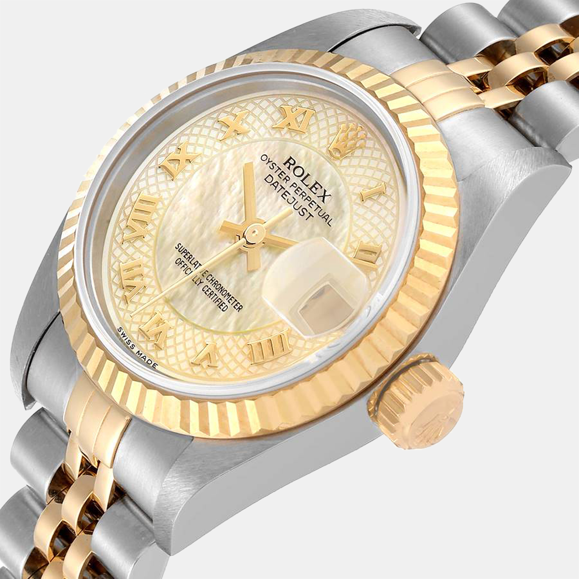 

Rolex Champagne MOP 18K Yellow Gold And Stainless Steel Datejust 79173 Women's Wristwatch 26 mm, White