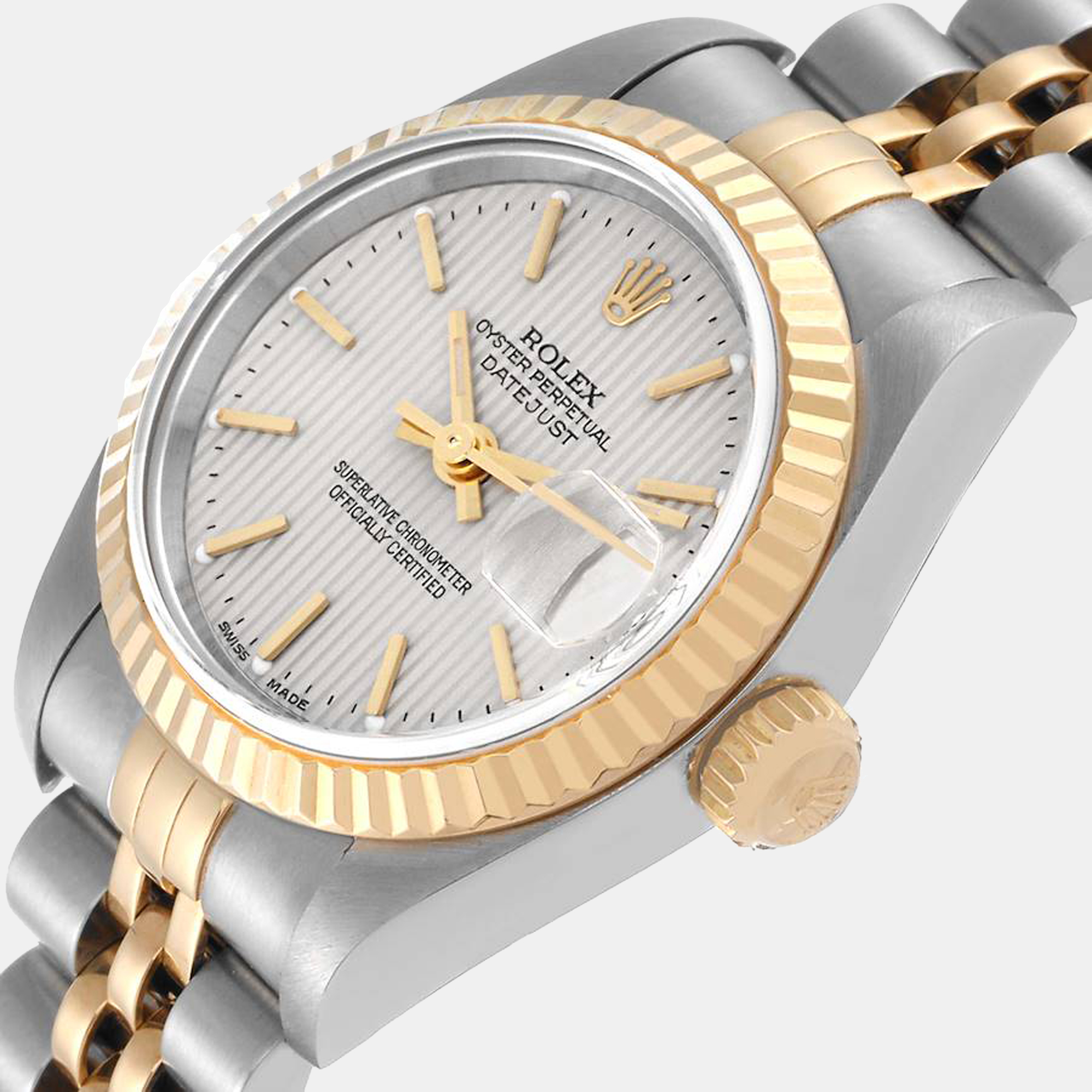 

Rolex Silver 18k Yellow Gold And Stainless Steel Datejust 79173 Women's Wristwatch 26 mm