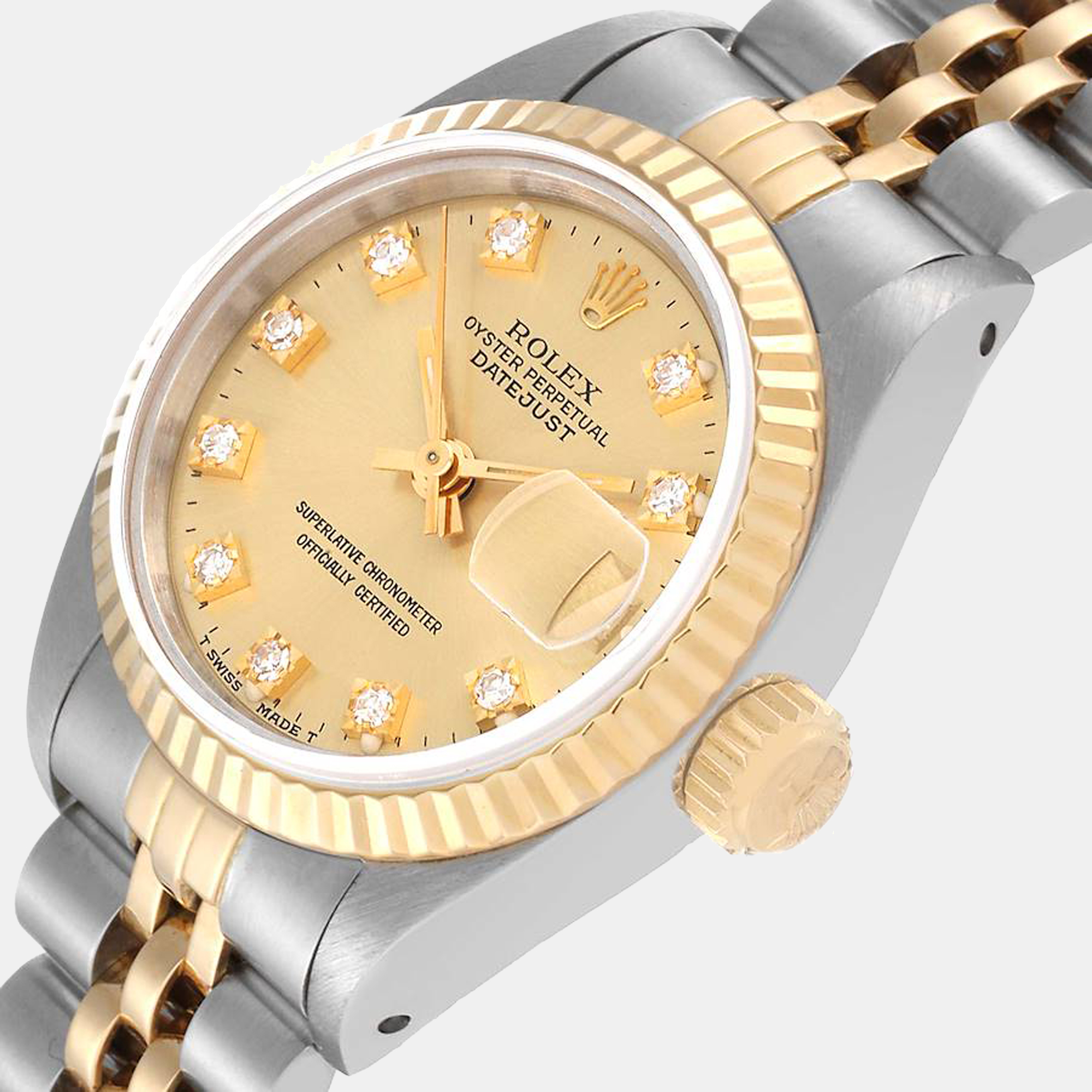 

Rolex Champagne Diamonds 18K Yellow Gold And Stainless Steel Datejust 69173 Women's Wristwatch 26 mm