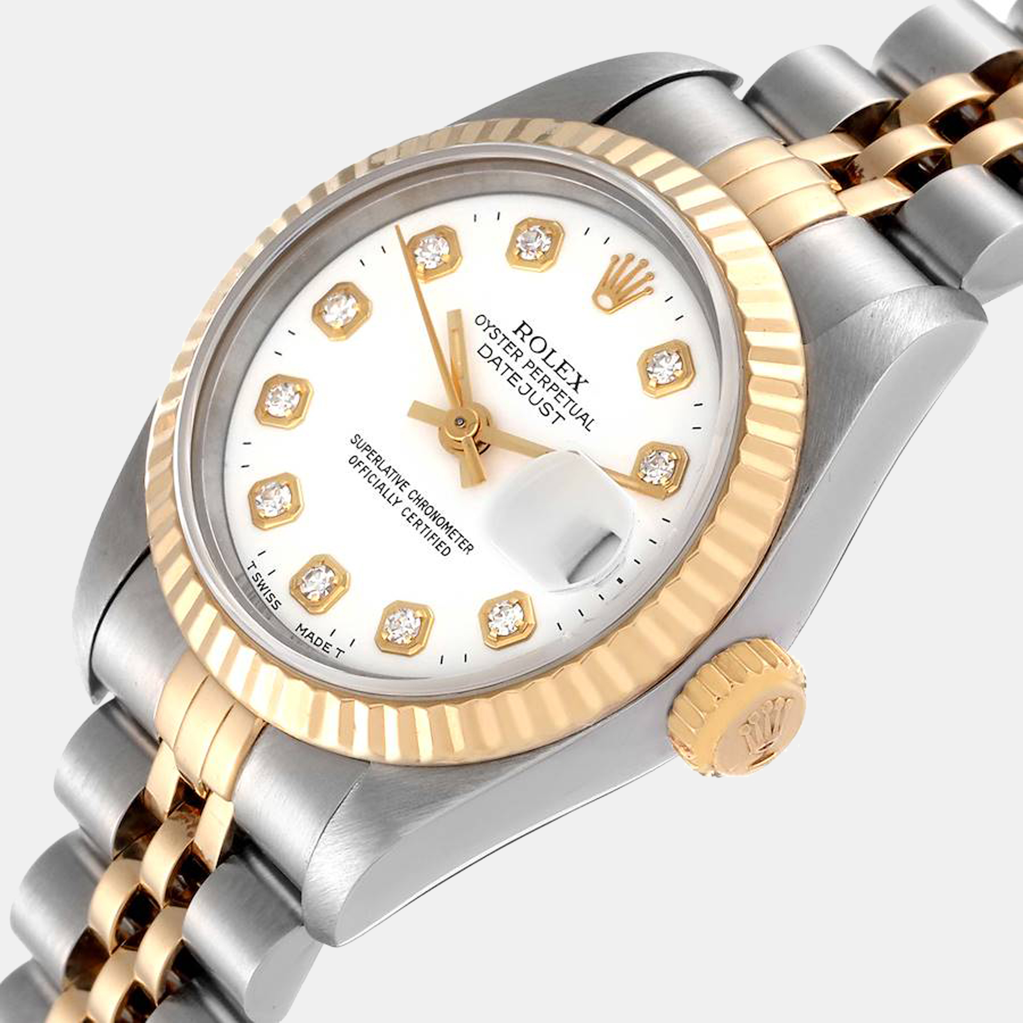 

Rolex White Diamonds 18K Yellow Gold And Stainless Steel Datejust 69173 Women's Wristwatch 26 mm