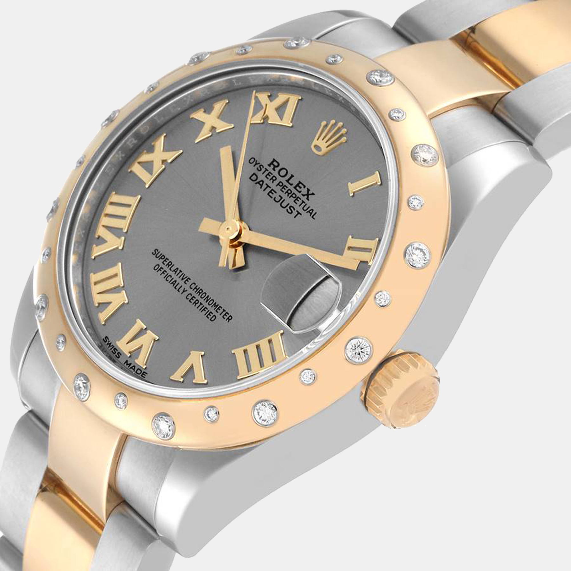 

Rolex Grey Diamonds 18K Yellow Gold And Stainless Steel Datejust 178343 Automatic Women's Wristwatch 31 mm