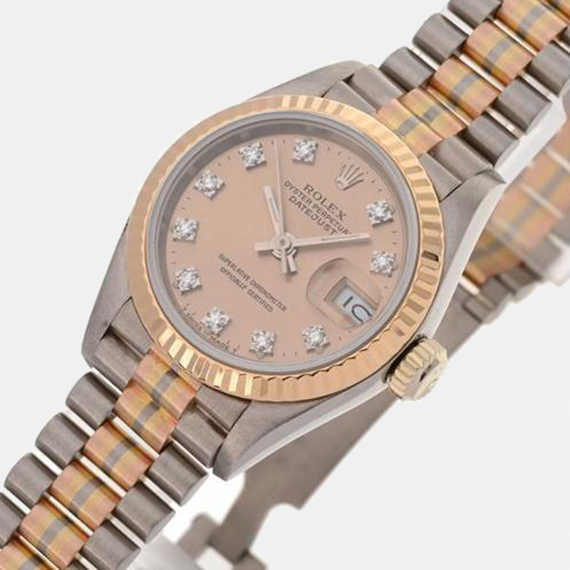 

Rolex Champagne Diamonds 18K Yellow Rose And White Gold And Stainless Steel Tridor Datejust 69179 Women's Wristwatch 26 mm