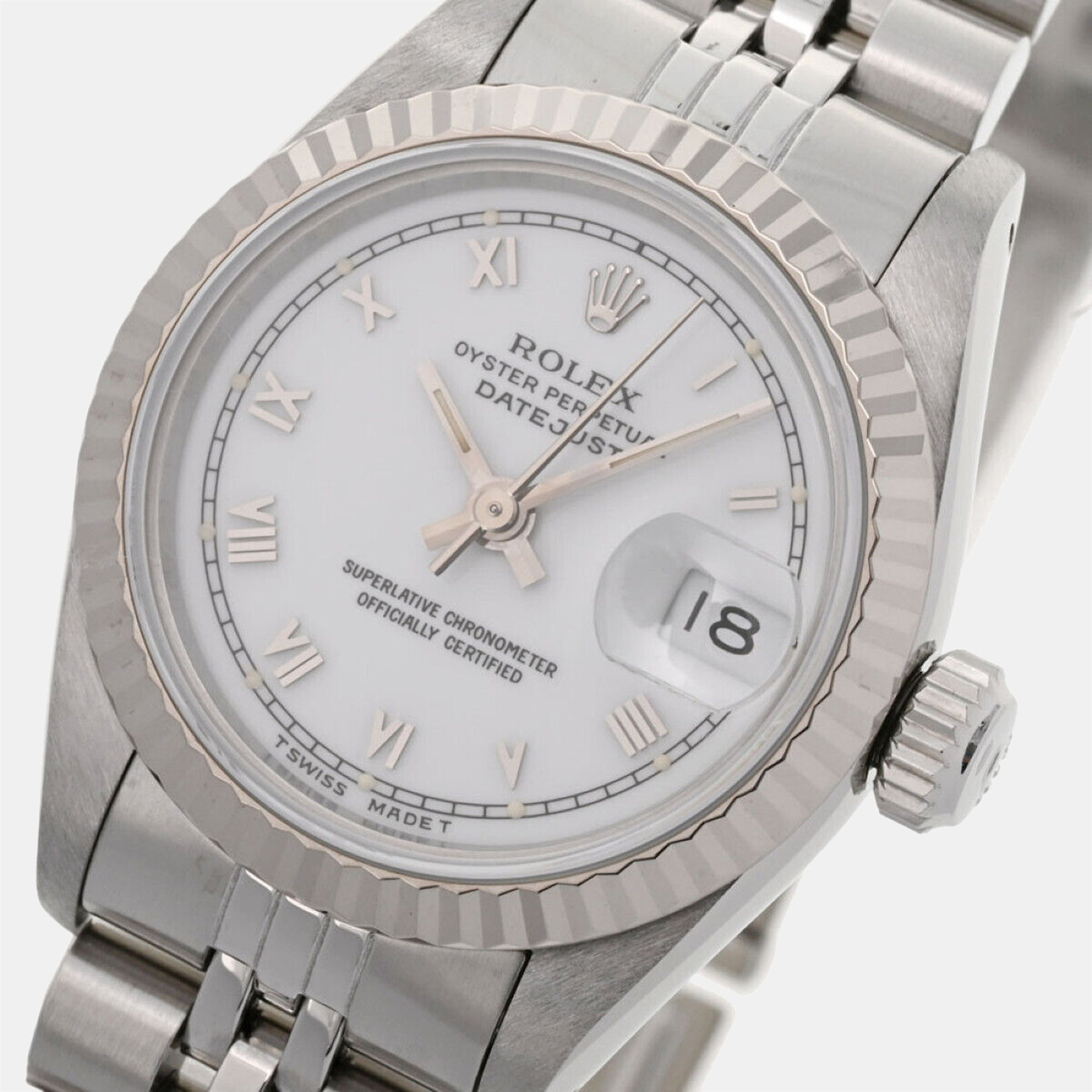 

Rolex White 18k White Gold And Stainless Steel Datejust 69174 Automatic Women's Wristwatch 26 mm