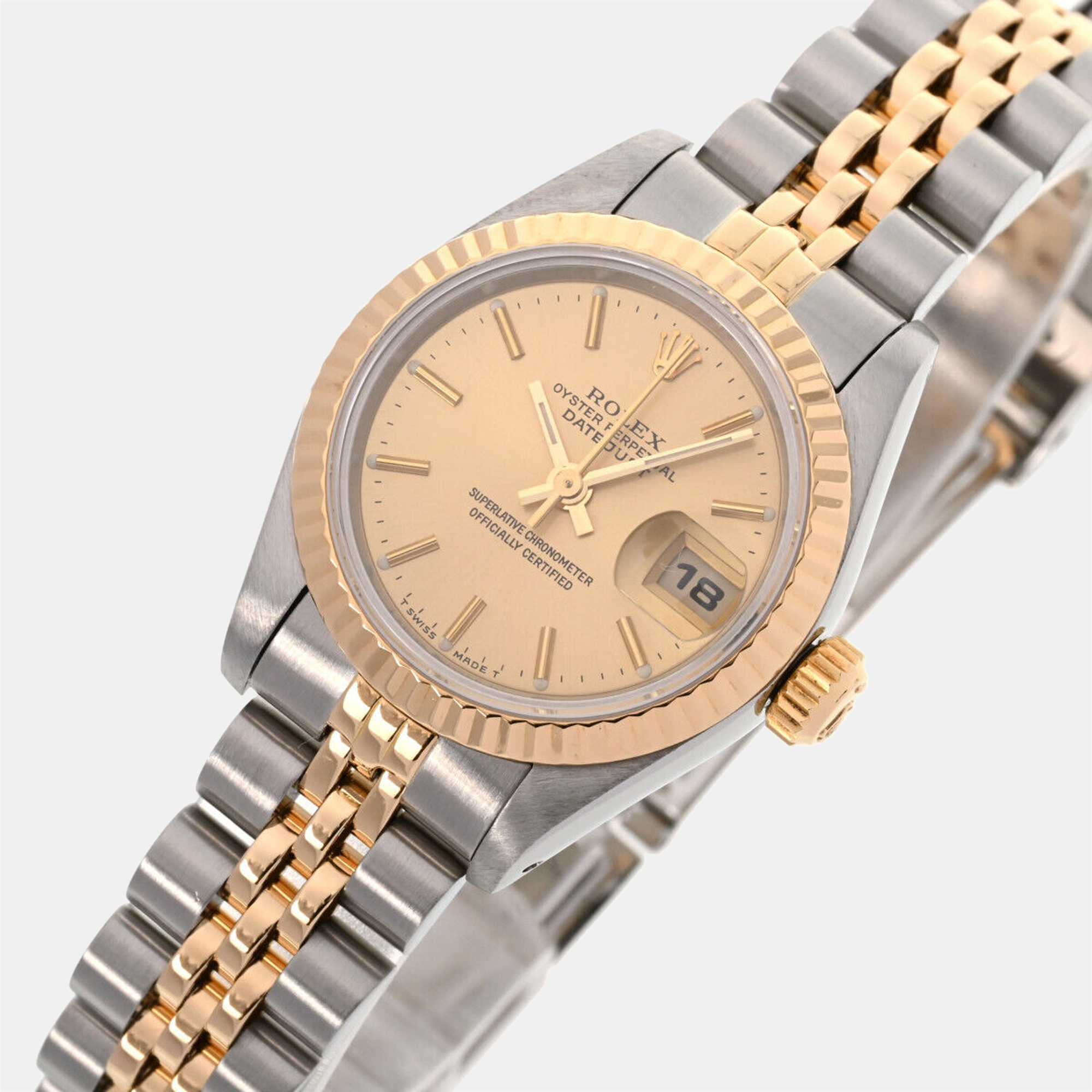 

Rolex Champagne 18K Yellow Gold And Stainless Steel Datejust 69173 Women's Wristwatch 26 mm
