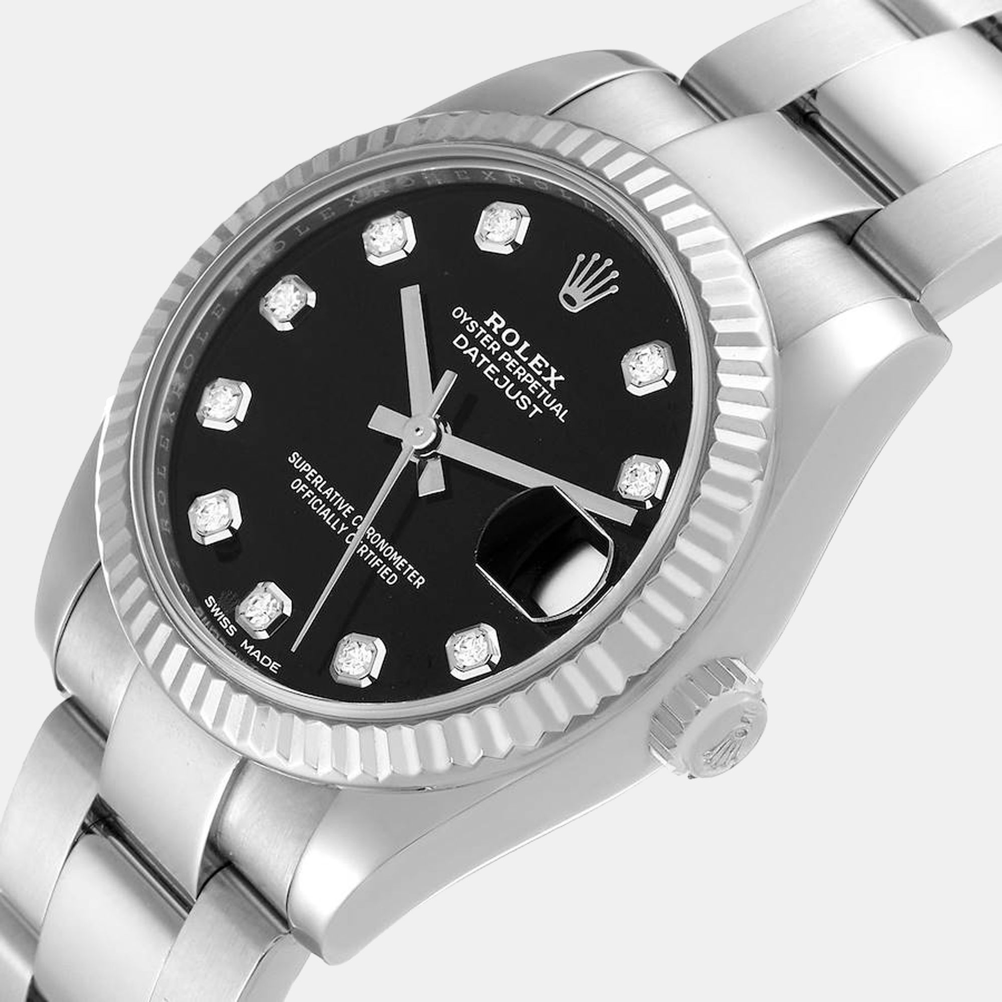 

Rolex Black Diamonds 18K White Gold And Stainless Steel Datejust 178274 Women's Wristwatch 31 mm