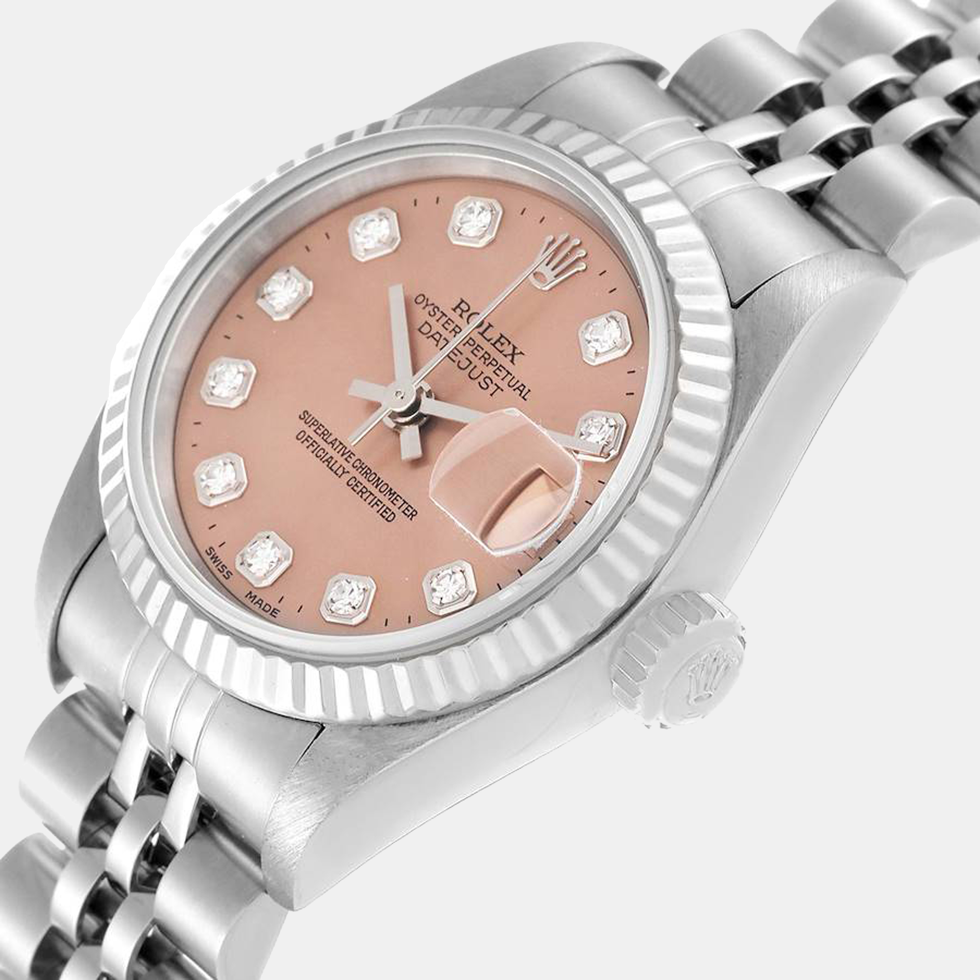 

Rolex Pink Diamonds 18K White Gold And Stainless Steel Datejust 68274 Women's Wristwatch 31 mm