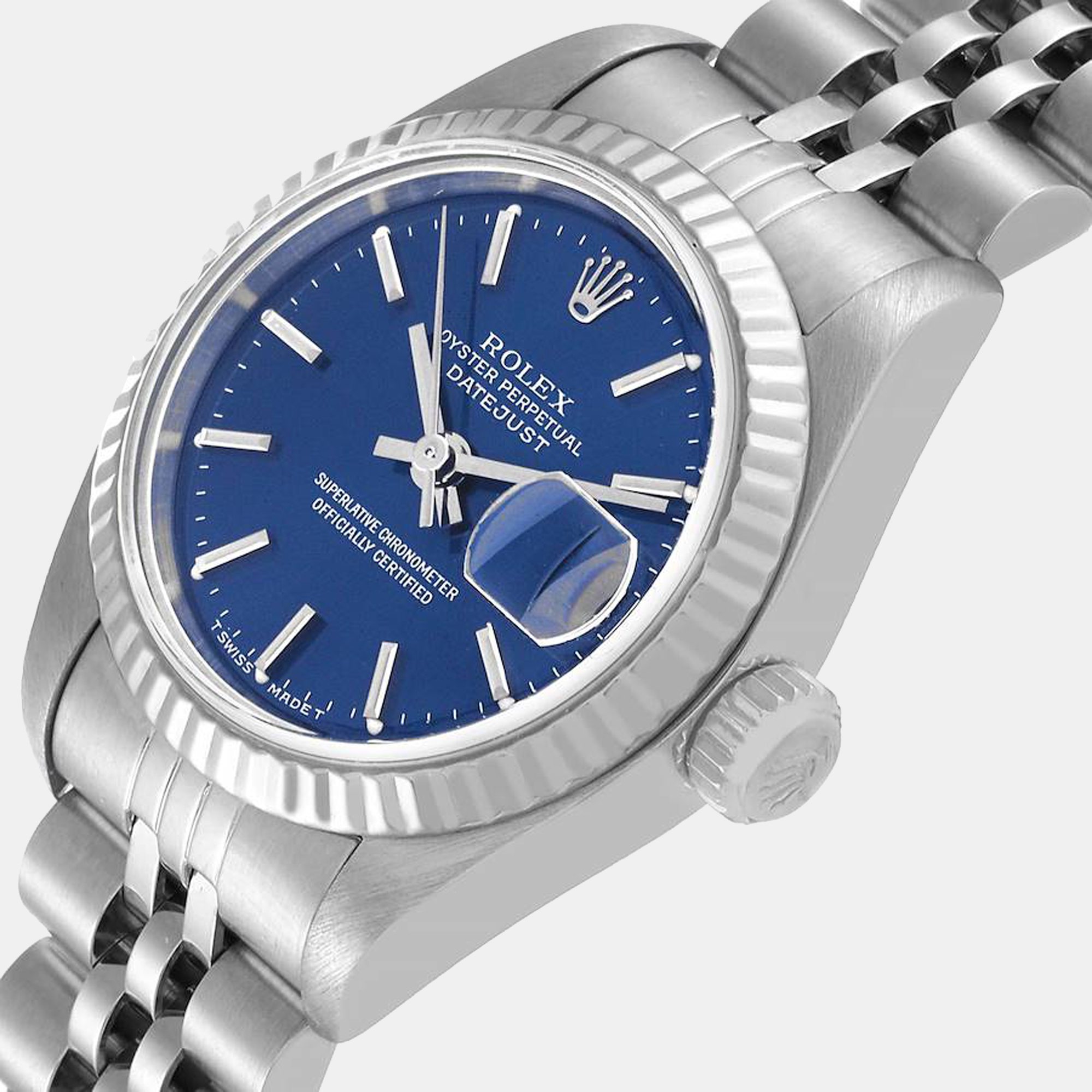 

Rolex Blue 18K White Gold And Stainless Steel Datejust 69174 Women's Wristwatch 26 mm