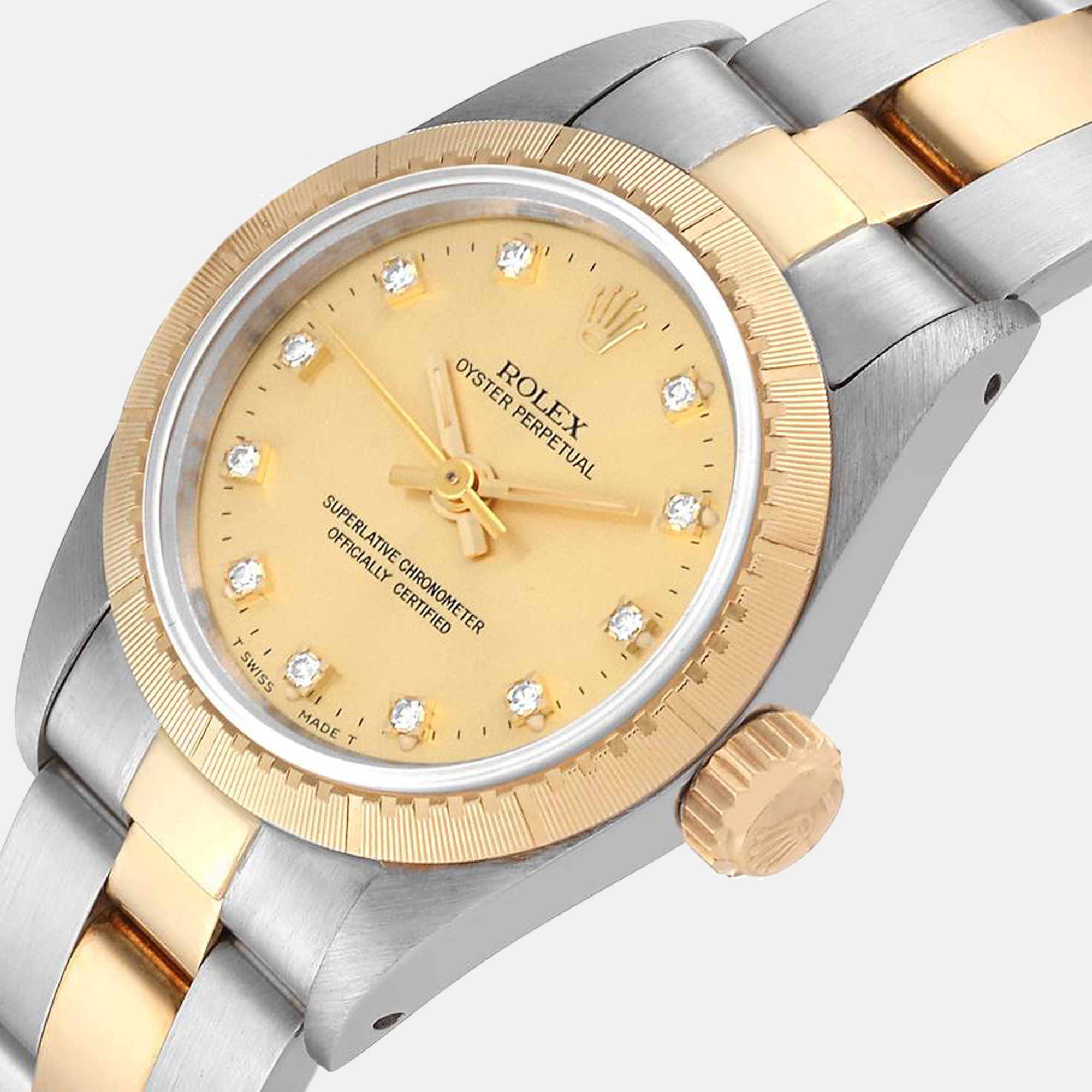 

Rolex Champagne Diamonds 18K Yellow Gold And Stainless Steel Oyster Perpetual 67243 Women's Wristwatch 24 mm