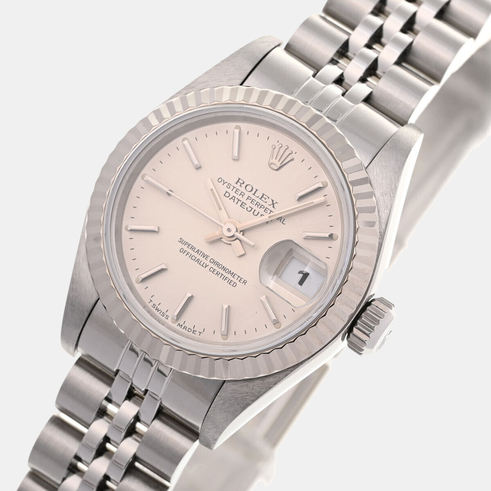 

Rolex Silver 18K White Gold And Stainless Steel Datejust 69174 Automatic Women's Wristwatch 26 mm