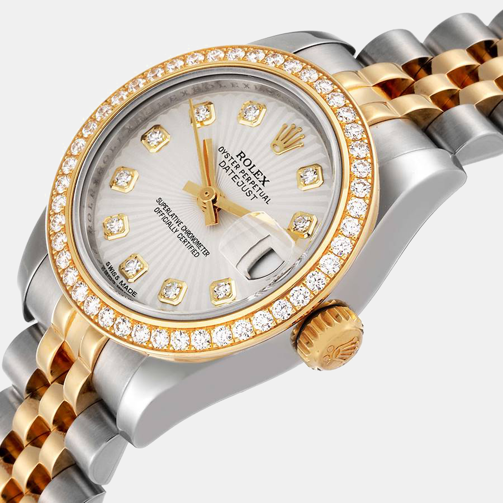 

Rolex Silver Diamonds 18K Yellow Gold And Stainless Steel Datejust 179383 Women's Wristwatch 26 mm