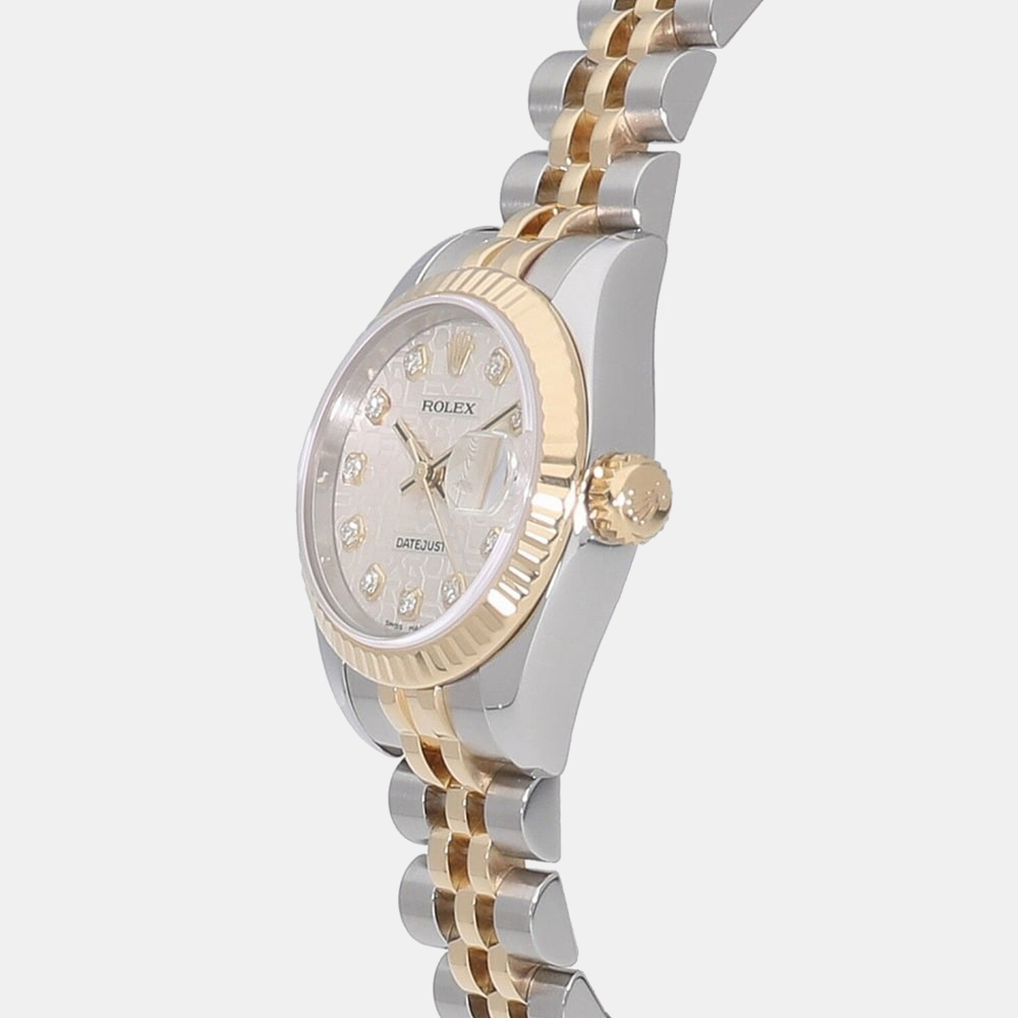 

Rolex Silver Diamonds 18K Yellow Gold And Stainless Steel Datejust 179173 Automatic Women's Wristwatch 26 mm