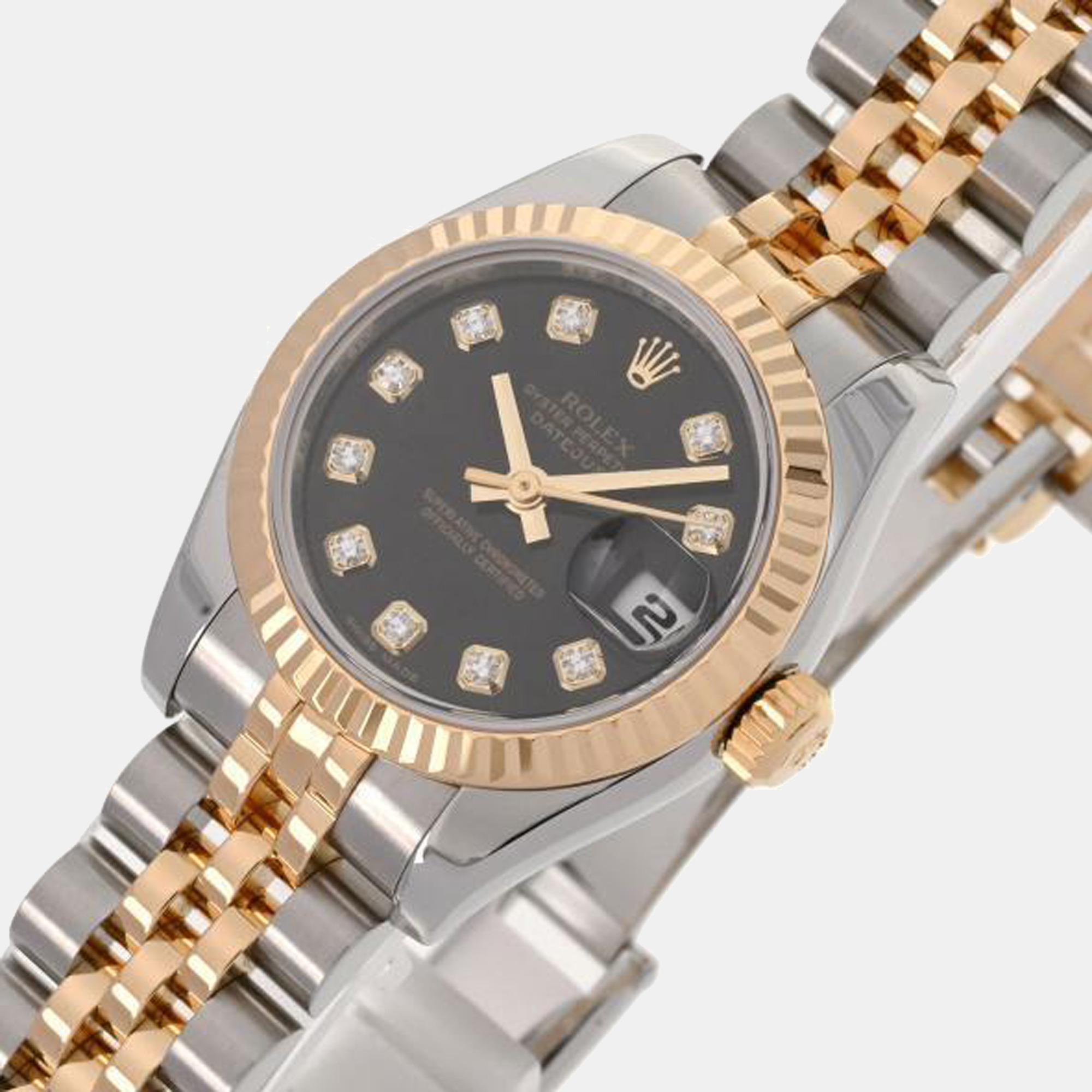 

Rolex Black Diamonds 18K Yellow Gold And Stainless Steel Datejust 179173 Women's Wristwatch 26 mm