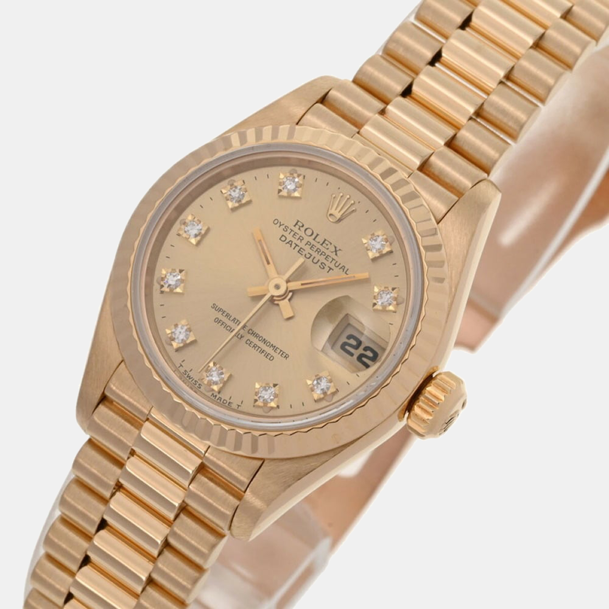 

Rolex Champagne Diamonds 18K Yellow Gold President Datejust 69178 Automatic Women's Wristwatch 26 mm