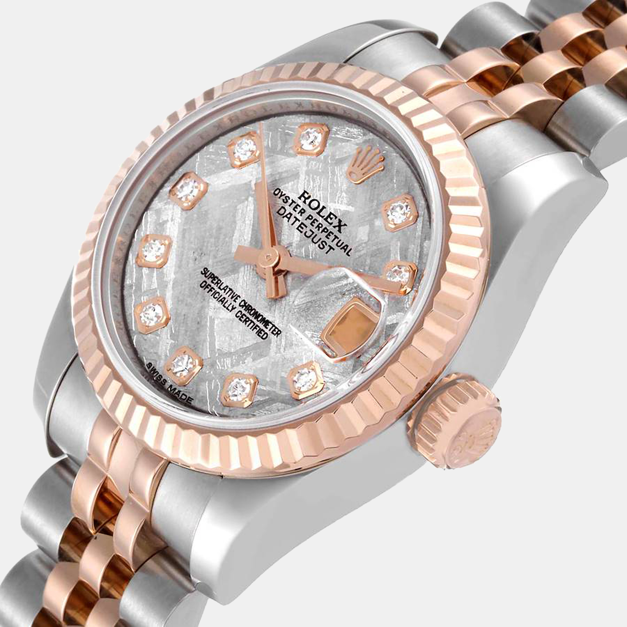 

Rolex Silver Diamonds 18K Rose Gold And Stainless Steel Datejust 179171 Automatic Women's Wristwatch 26 mm