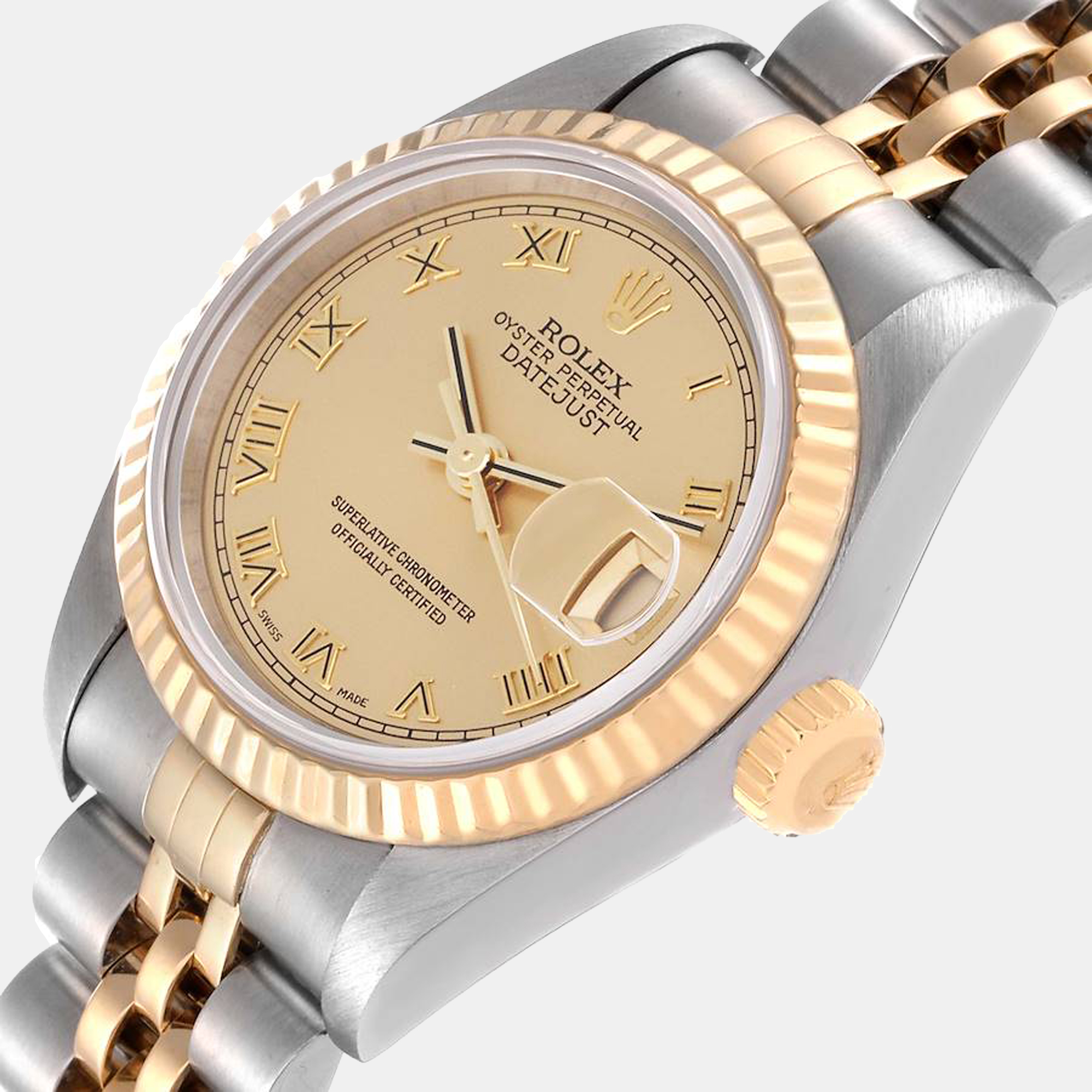 

Rolex Champagne 18k Yellow Gold And Stainless Steel Datejust 79173 Women's Wristwatch 26 mm