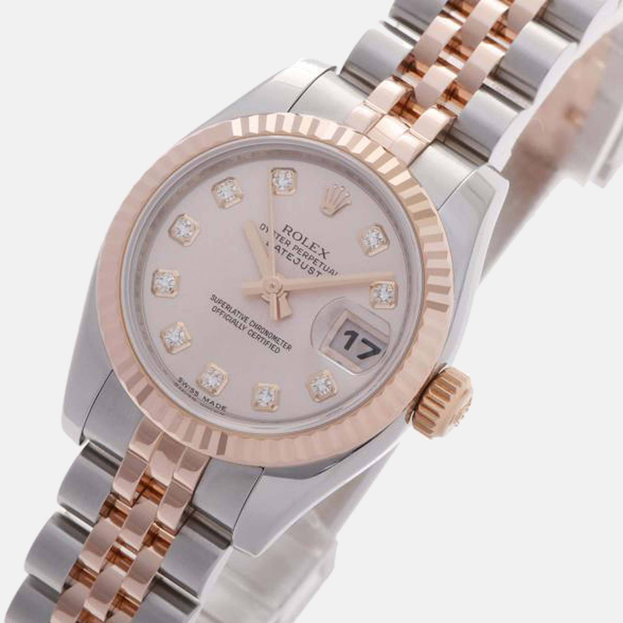 

Rolex Pink Diamonds 18K Rose Gold And Stainless Steel Datejust 179171 Automatic Women's Wristwatch 26 mm