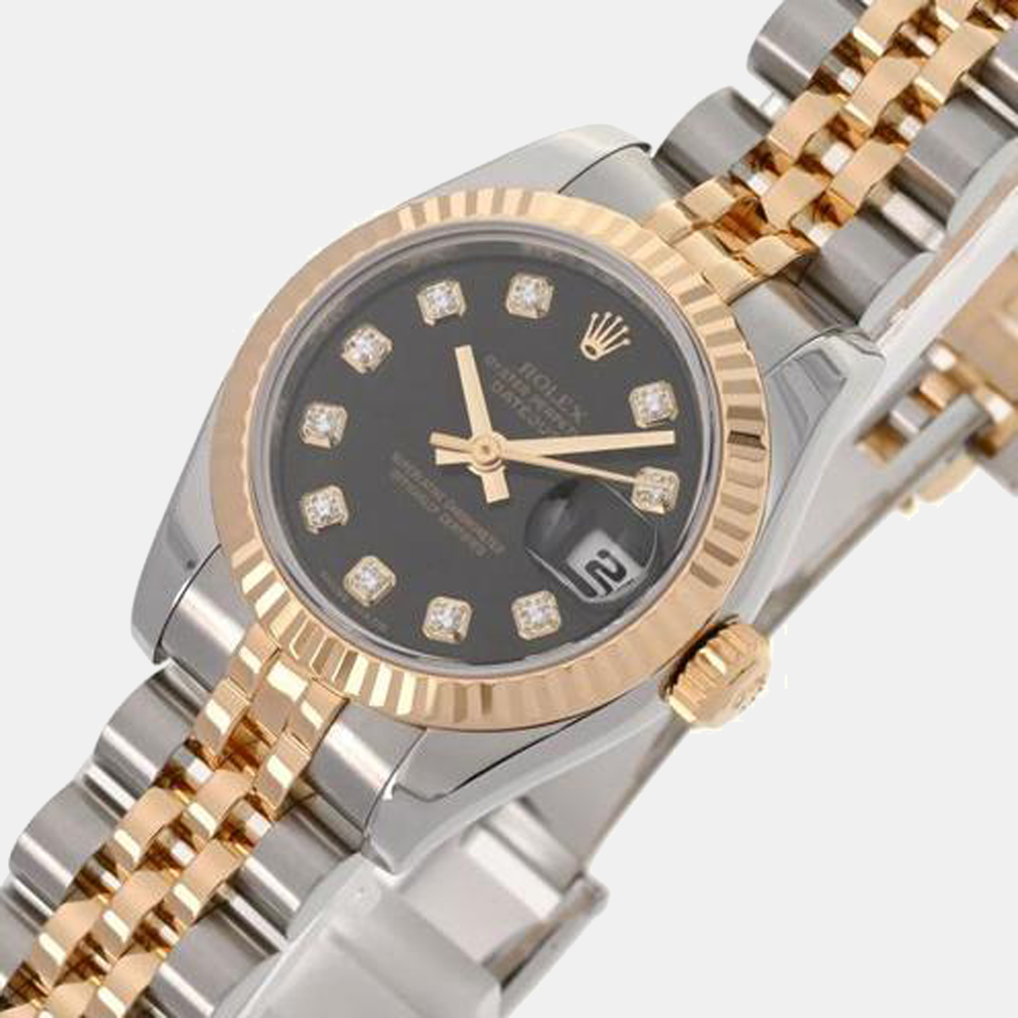 

Rolex Black Diamonds 18K Yellow Gold And Stainless Steel Datejust 179173 Women's Wristwatch 26 mm