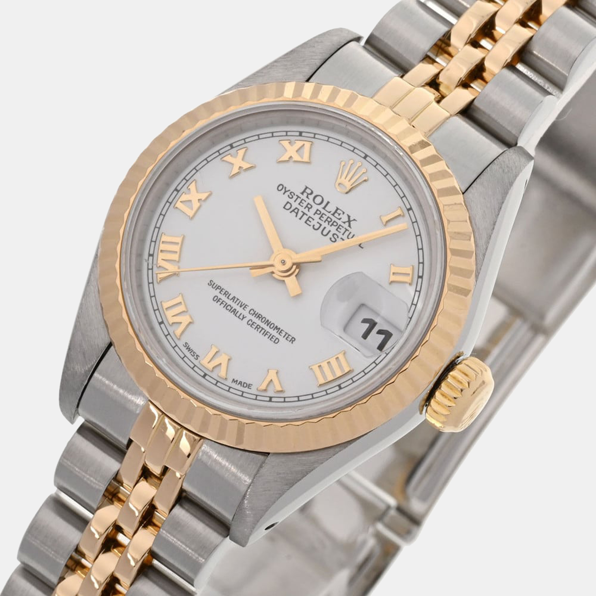

Rolex White 18K Yellow Gold And Stainless Steel Datejust 69173 Women's Wristwatch 26 mm