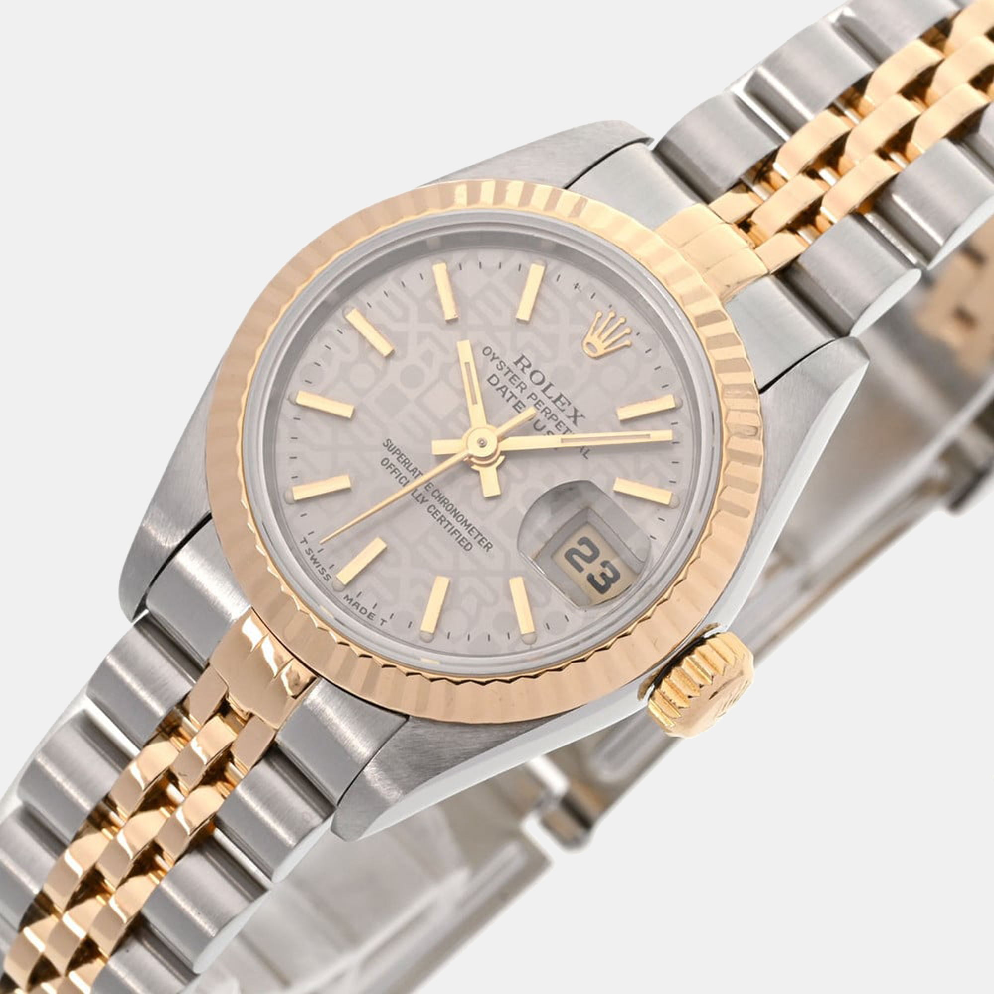 

Rolex White 18K Yellow Gold And Stainless Steel Datejust 69173 Women's Wristwatch 26 mm