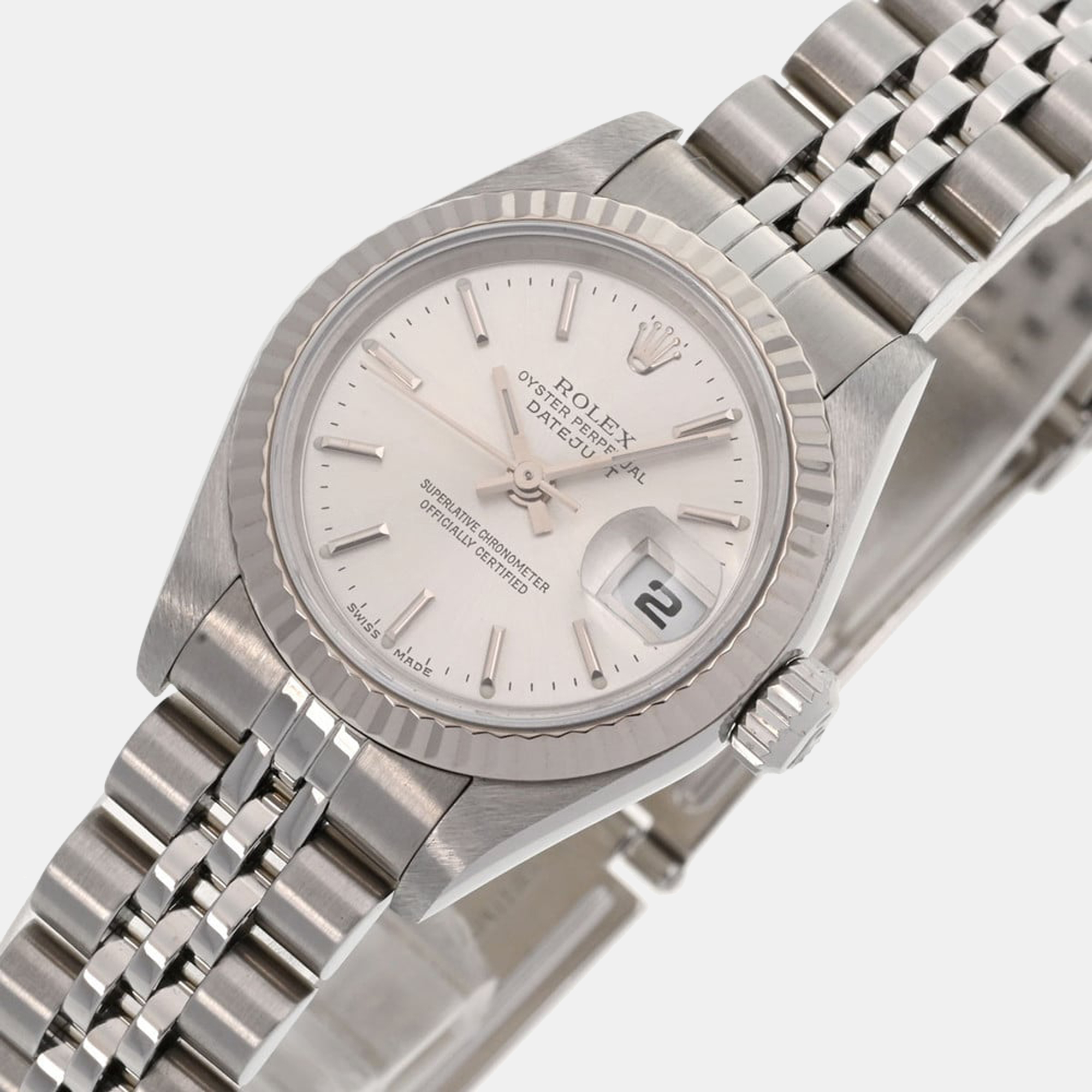 

Rolex Silver 18K White Gold And Stainless Steel Datejust 79174 Women's Wristwatch 26 mm