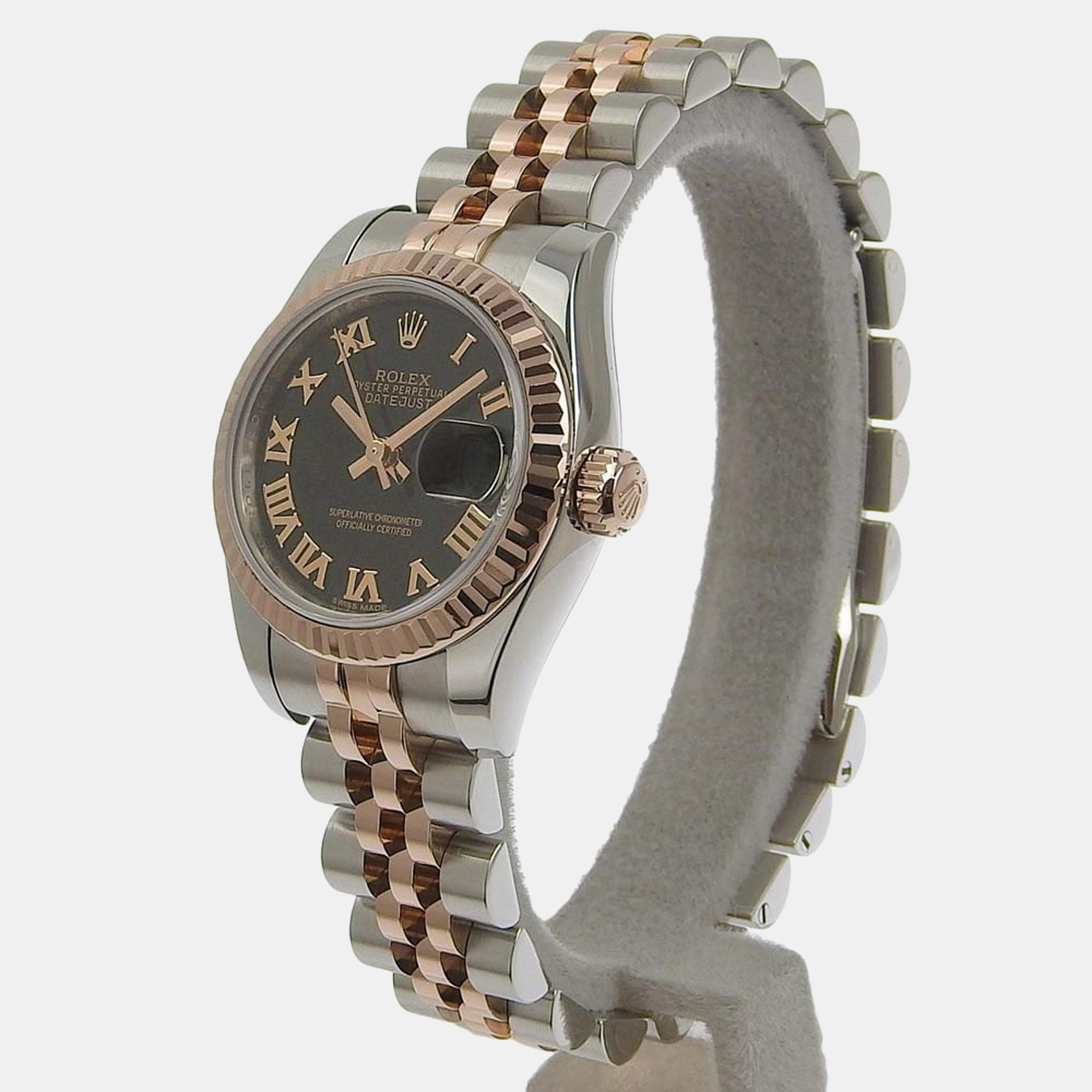 

Rolex Black 18K Rose Gold And Stainless Steel Datejust 179171 Automatic Women's Wristwatch 26 mm