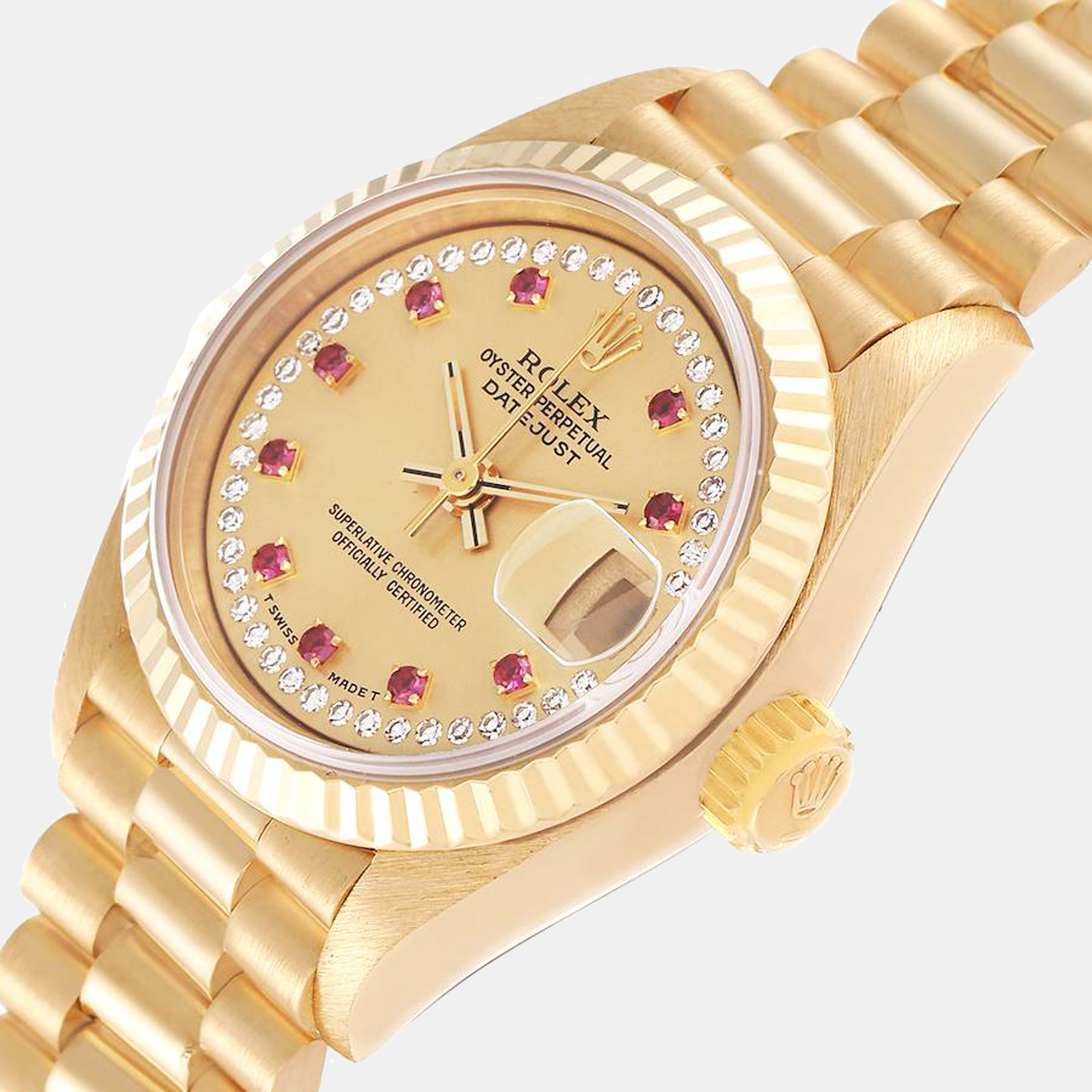 

Rolex Champagne Diamonds 18K Yellow Gold President Datejust 69178 Automatic Women's Wristwatch 26 mm