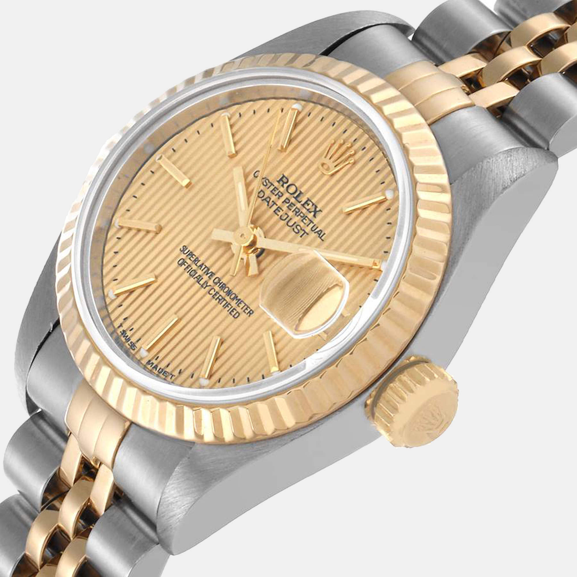 

Rolex Champagne 18K Yellow Gold And Stainless Steel Datejust 69173 Women's Wristwatch 26 mm