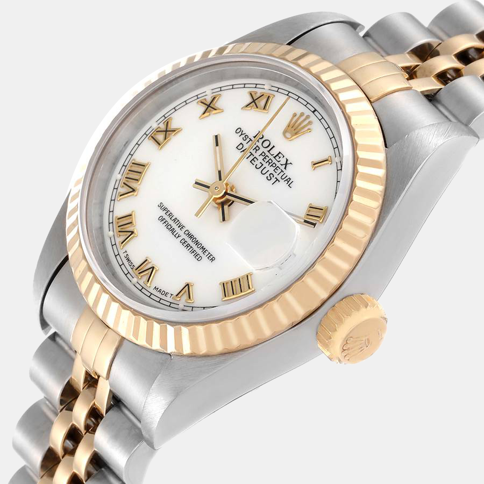 

Rolex White 18K Yellow Gold And Stainless Steel Datejust 69173 Women's Wristwatch 26 mm