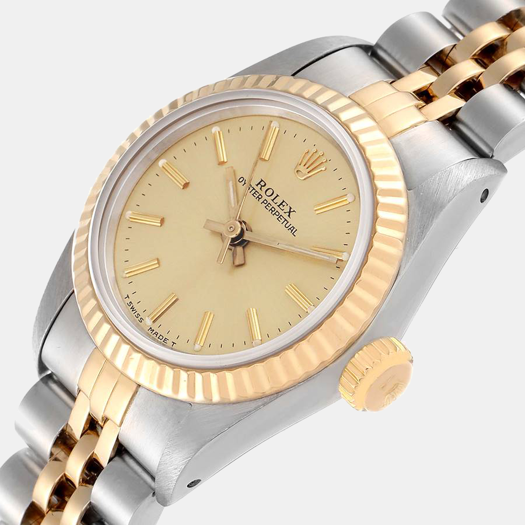 

Rolex Champagne 18K Yellow Gold And Stainless Steel Oyster Perpetual 67193 Women's Wristwatch 24 mm