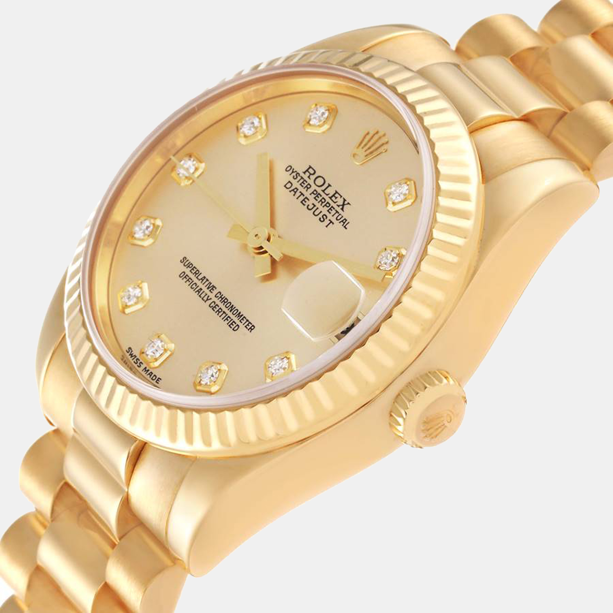 

Rolex Champagne Diamonds 18K Yellow Gold President Datejust 178278 Women's Wristwatch 31 mm