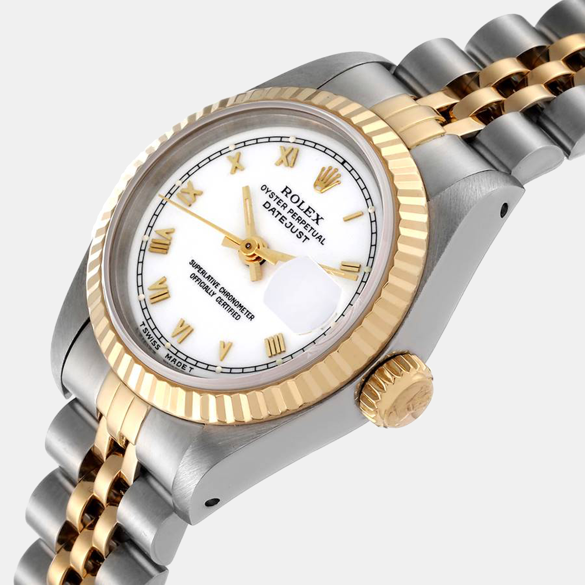 

Rolex White 18k Yellow Gold And Stainless Steel Datejust 69173 Women's Wristwatch 26 mm