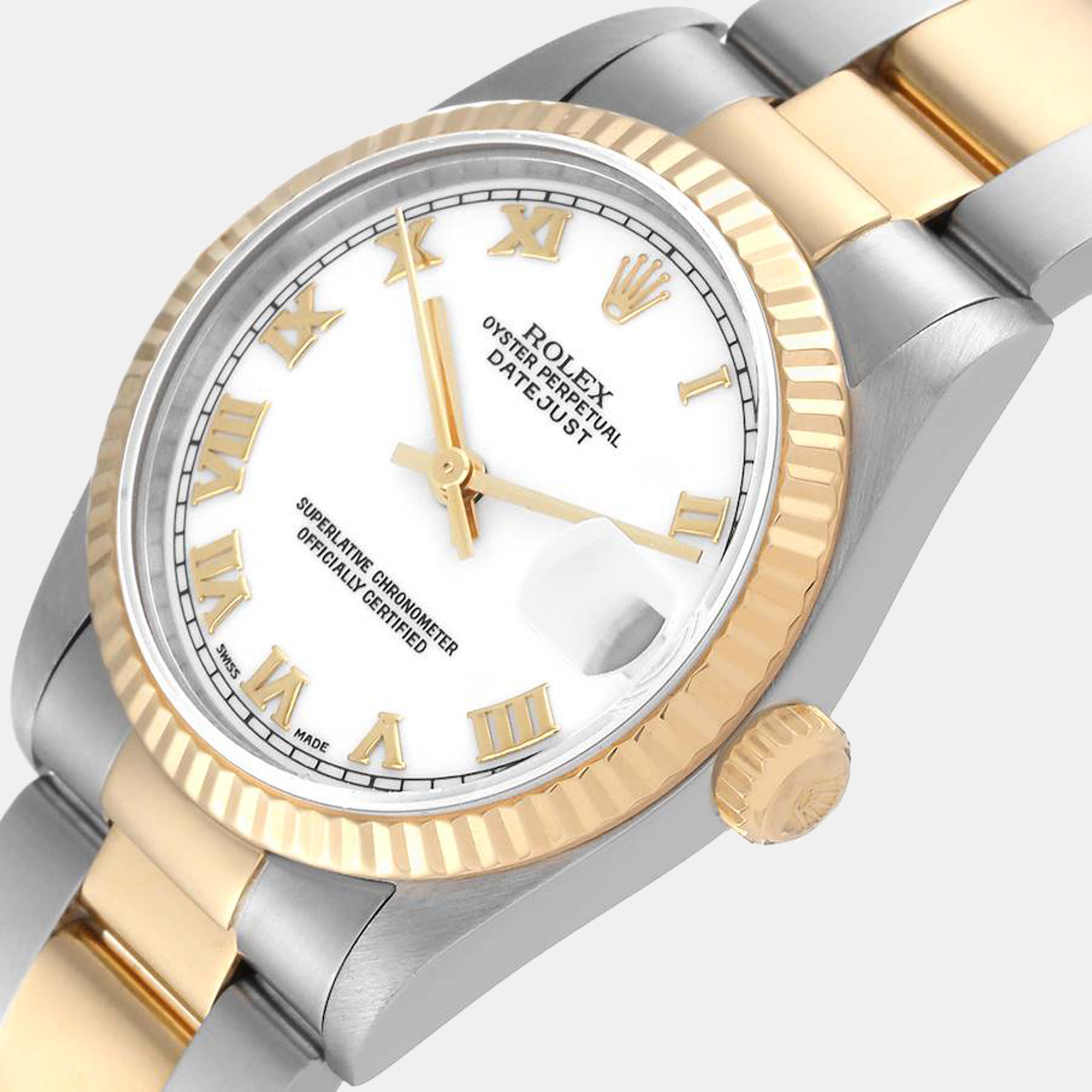 

Rolex White 18K Yellow Gold And Stainless Steel Datejust 68273 Women's Wristwatch 31 mm