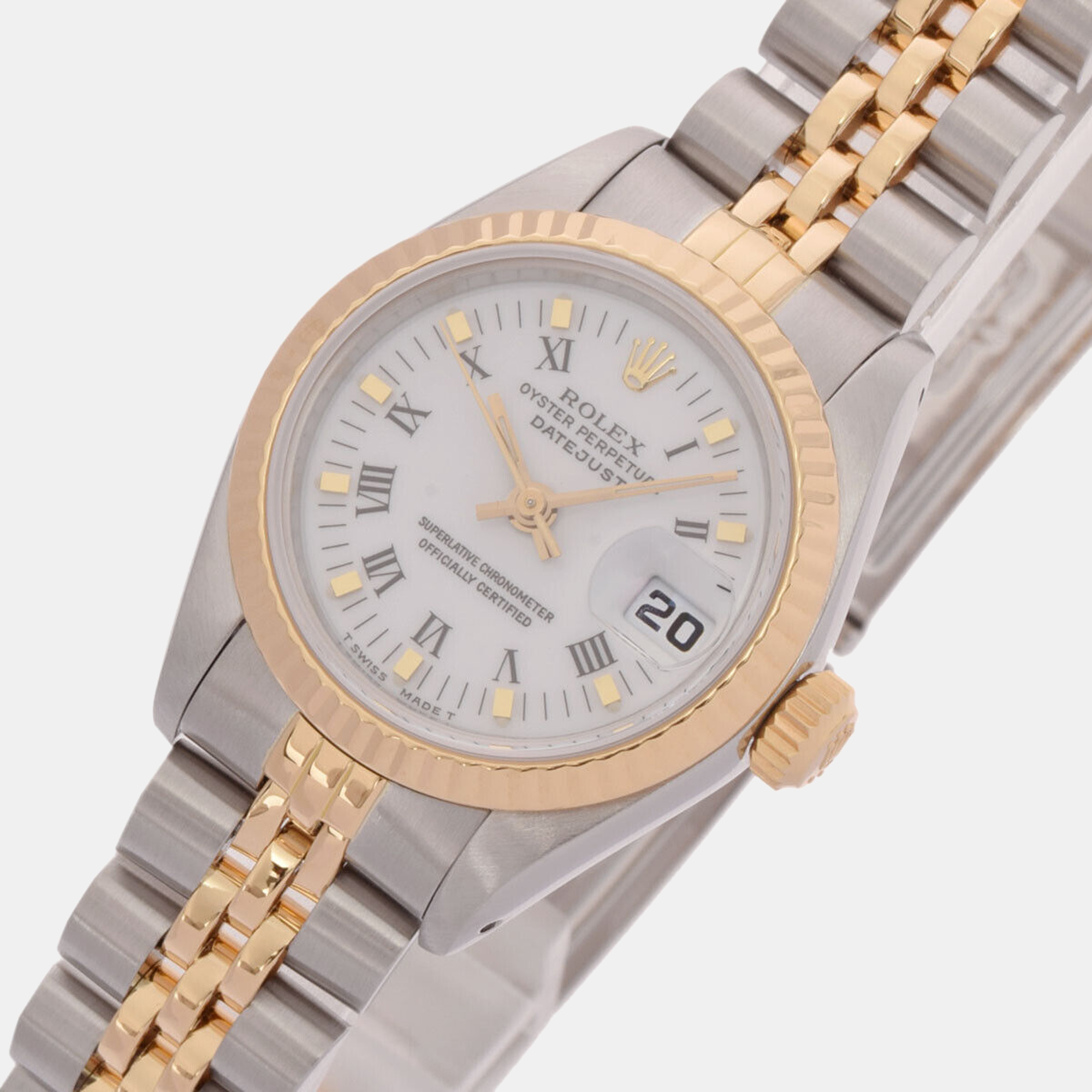 

Rolex White 18k Yellow Gold And Stainless Steel Datejust 69173 Women's Wristwatch 26 mm