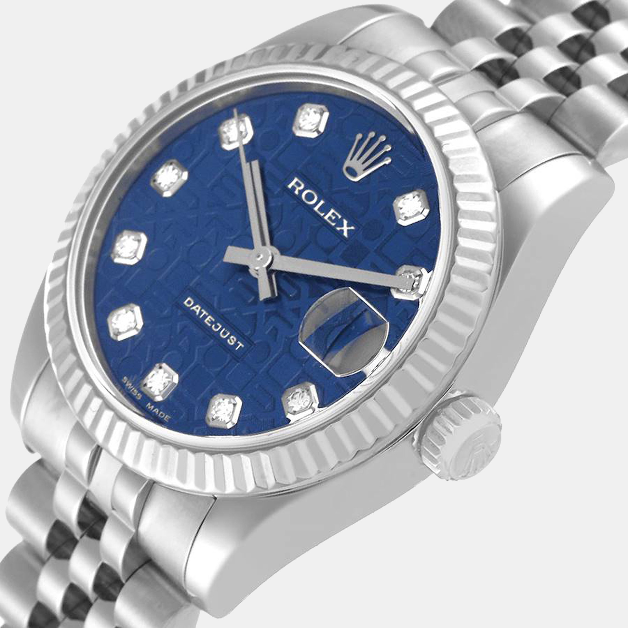 

Rolex Blue Diamonds 18K White Gold And Stainless Steel Datejust 178274 Women's Wristwatch 31 mm