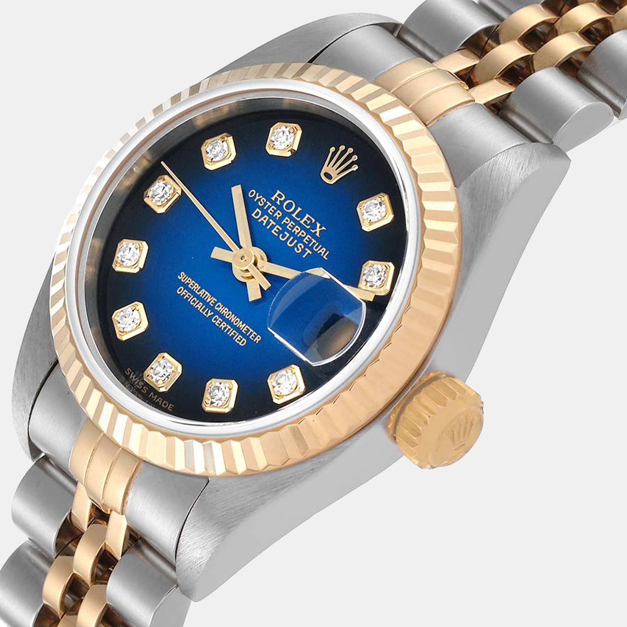 

Rolex Blue Diamonds 18K Yellow Gold And Stainless Steel Datejust 79173 Women's Wristwatch 26 mm