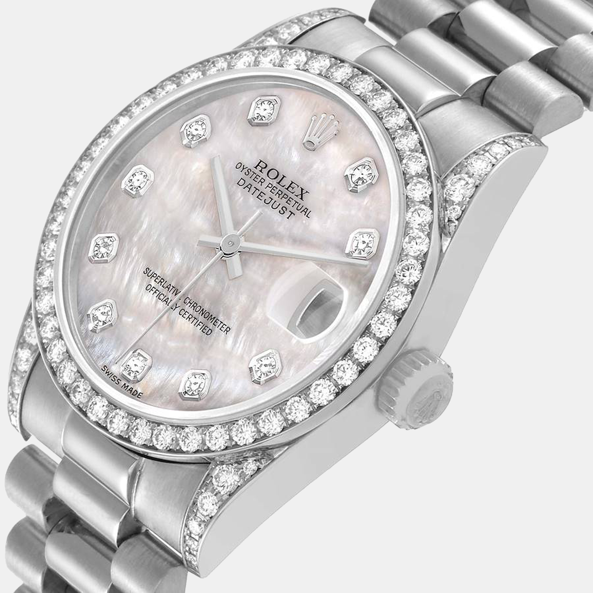 

Rolex MOP Diamonds 18K White Gold President Datejust 68159 Women's Wristwatch 31 mm