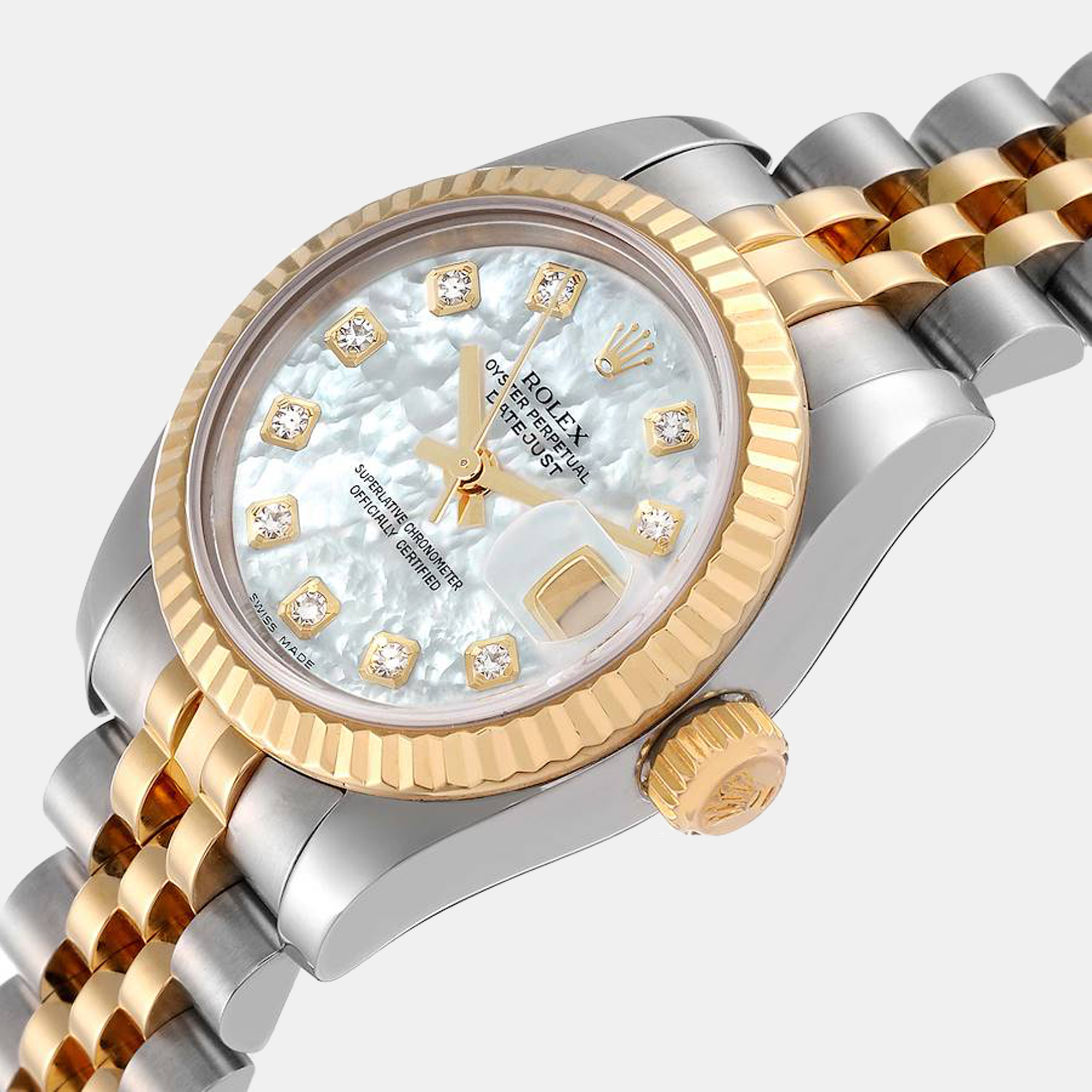 

Rolex MOP Diamonds 18K Yellow Gold And Stainless Steel Datejust 179173 Women's Wristwatch 26 mm, White