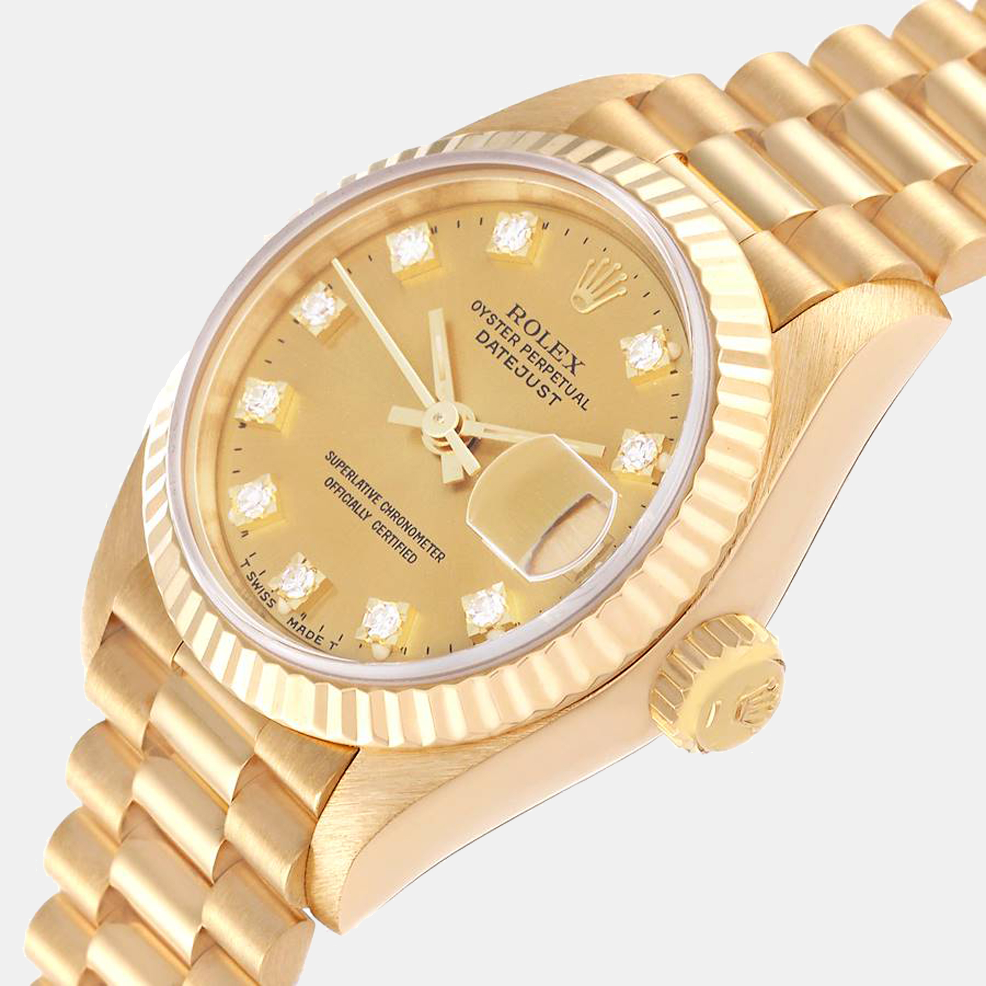 

Rolex Champagne Diamonds 18K Yellow Gold President Datejust 69178 Women's Wristwatch 26 mm