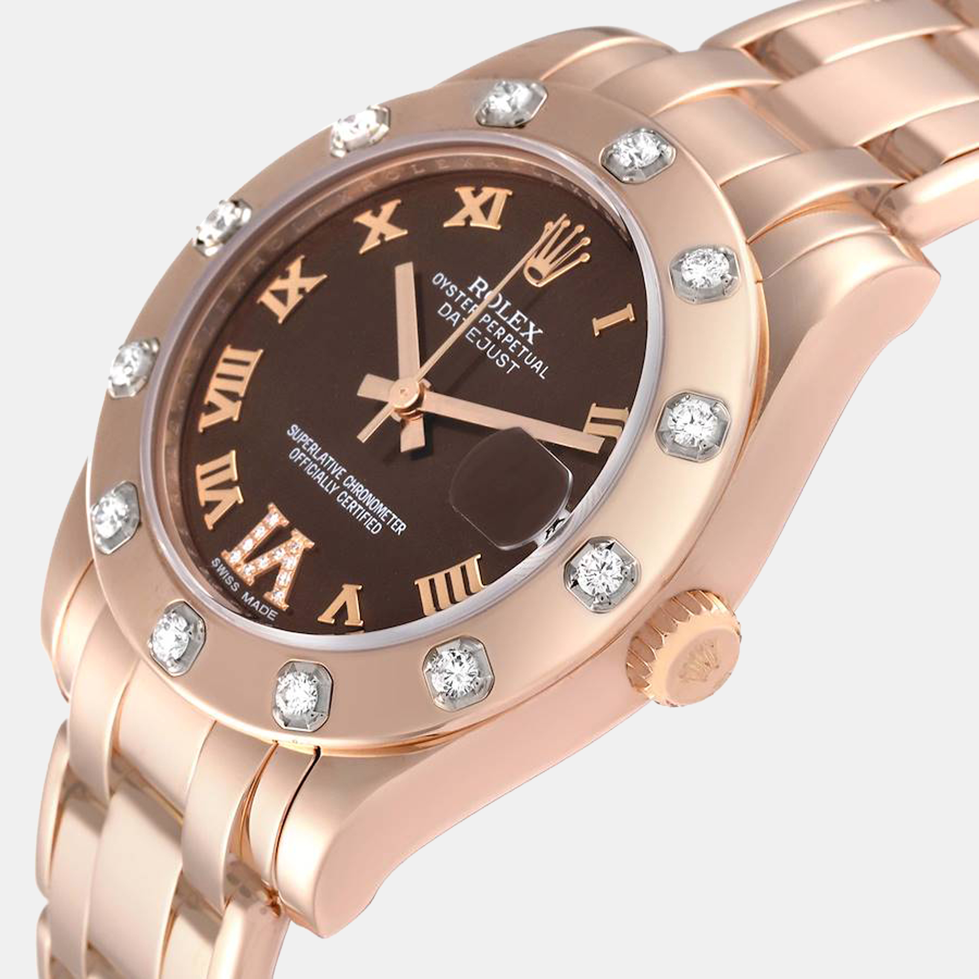 

Rolex Pearlmaster  Chocolate Dial Rose Gold Diamond Ladies Watch 81315, Brown