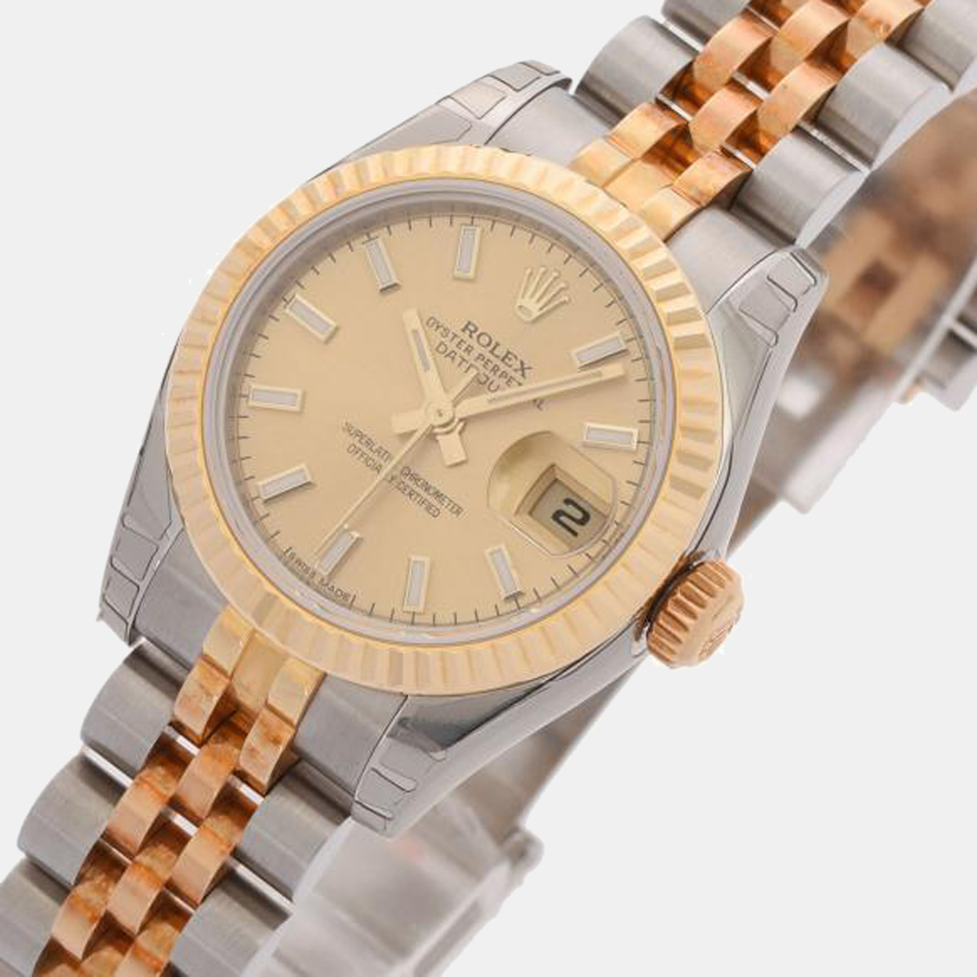 

Rolex Champagne 18K Yellow Gold And Stainless Steel Datejust 179173 Women's Wristwatch 26 mm